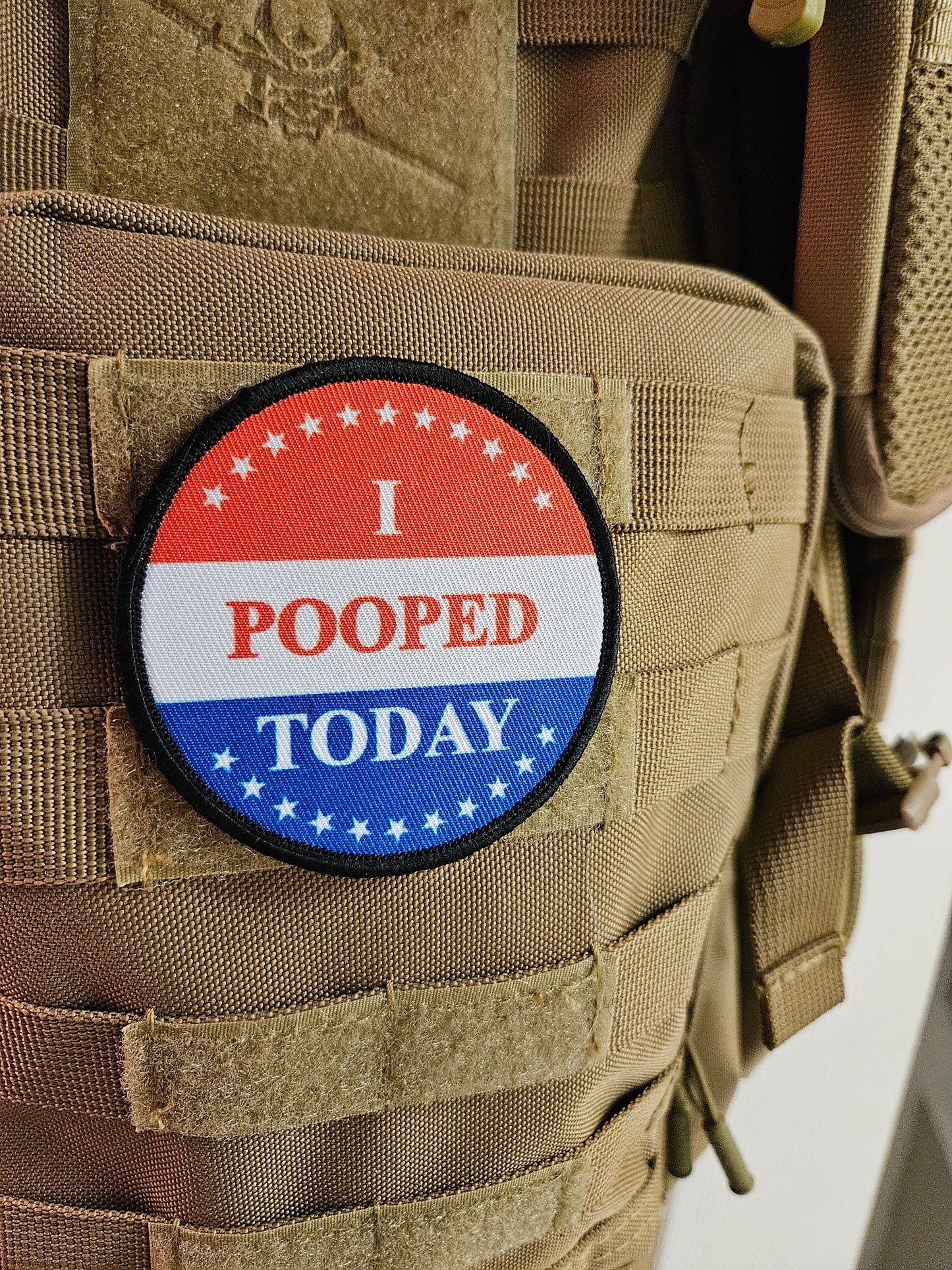 I pooped today meme 3" circle removable morale patch with hook and loop backing