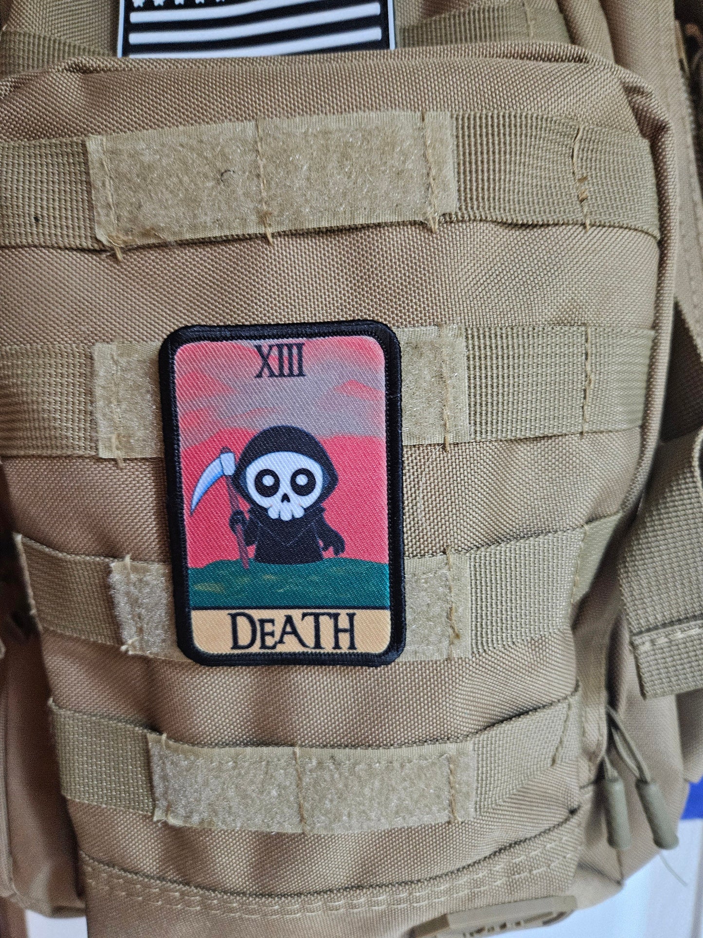 Cute chibi death tarot card funny 2"x3" removable morale patch with hook and loop backing