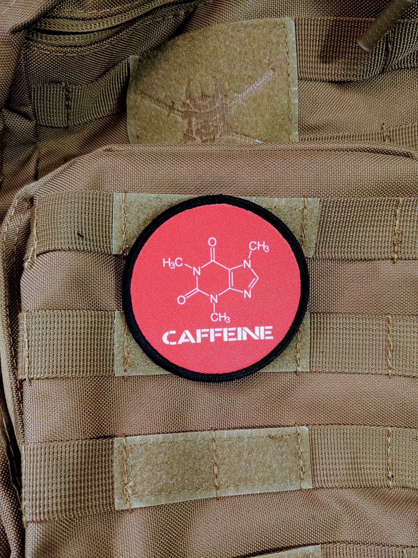 Caffeine molecule coffee tea meme 3" circle morale patch with hook and loop backing