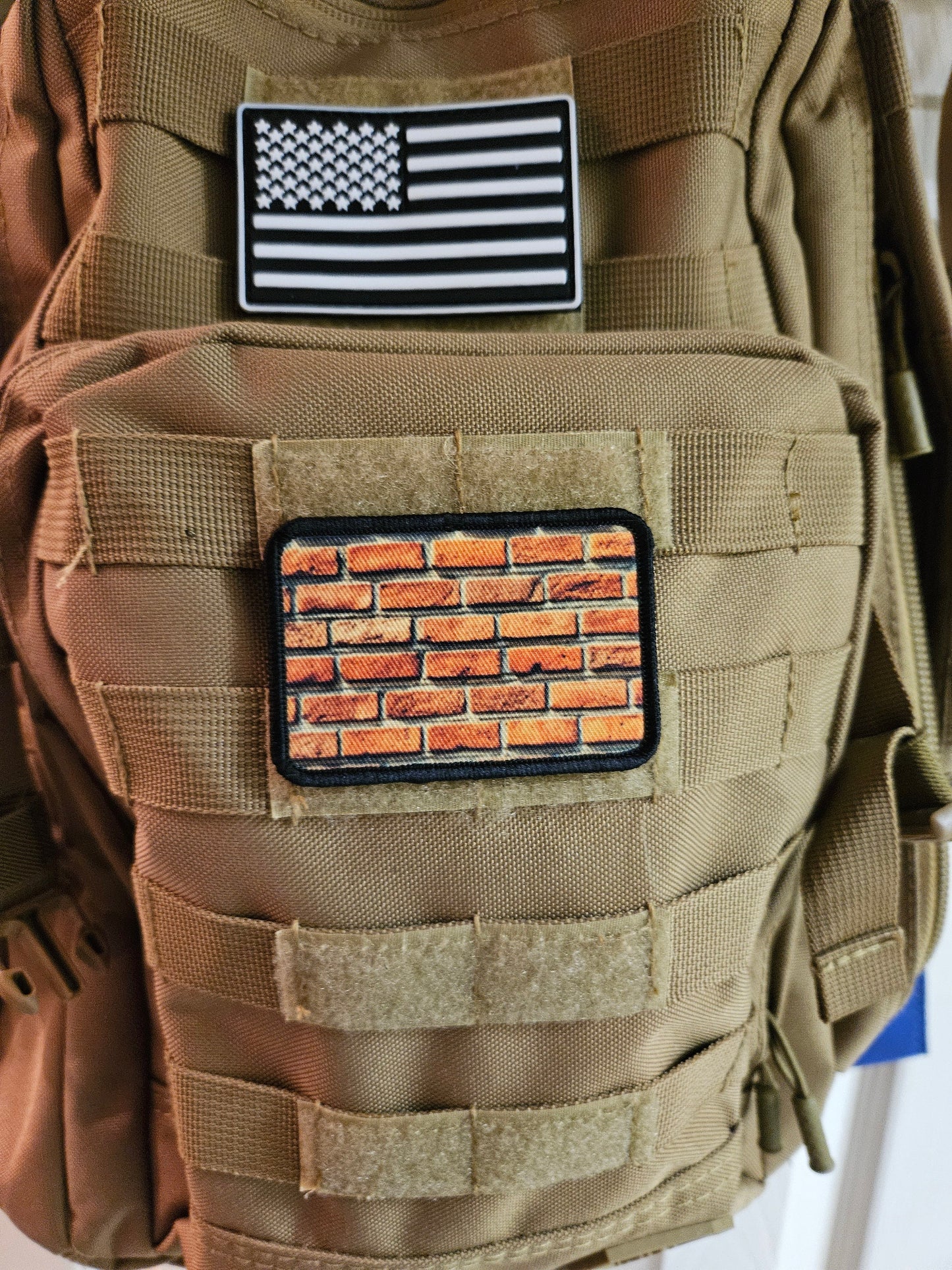 Brick wall build 2"x3" morale patch with hook and loop backing military joke meme