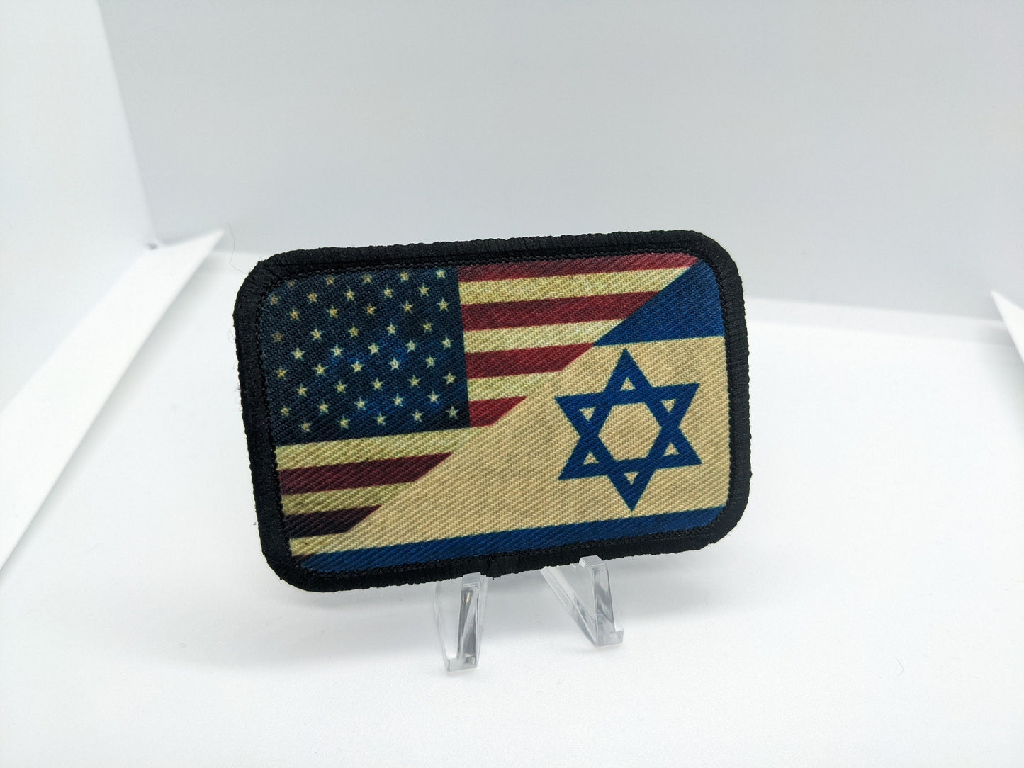 Distressed USA Flag and Israeli flag 2"x3" morale patch with hook and loop for hat