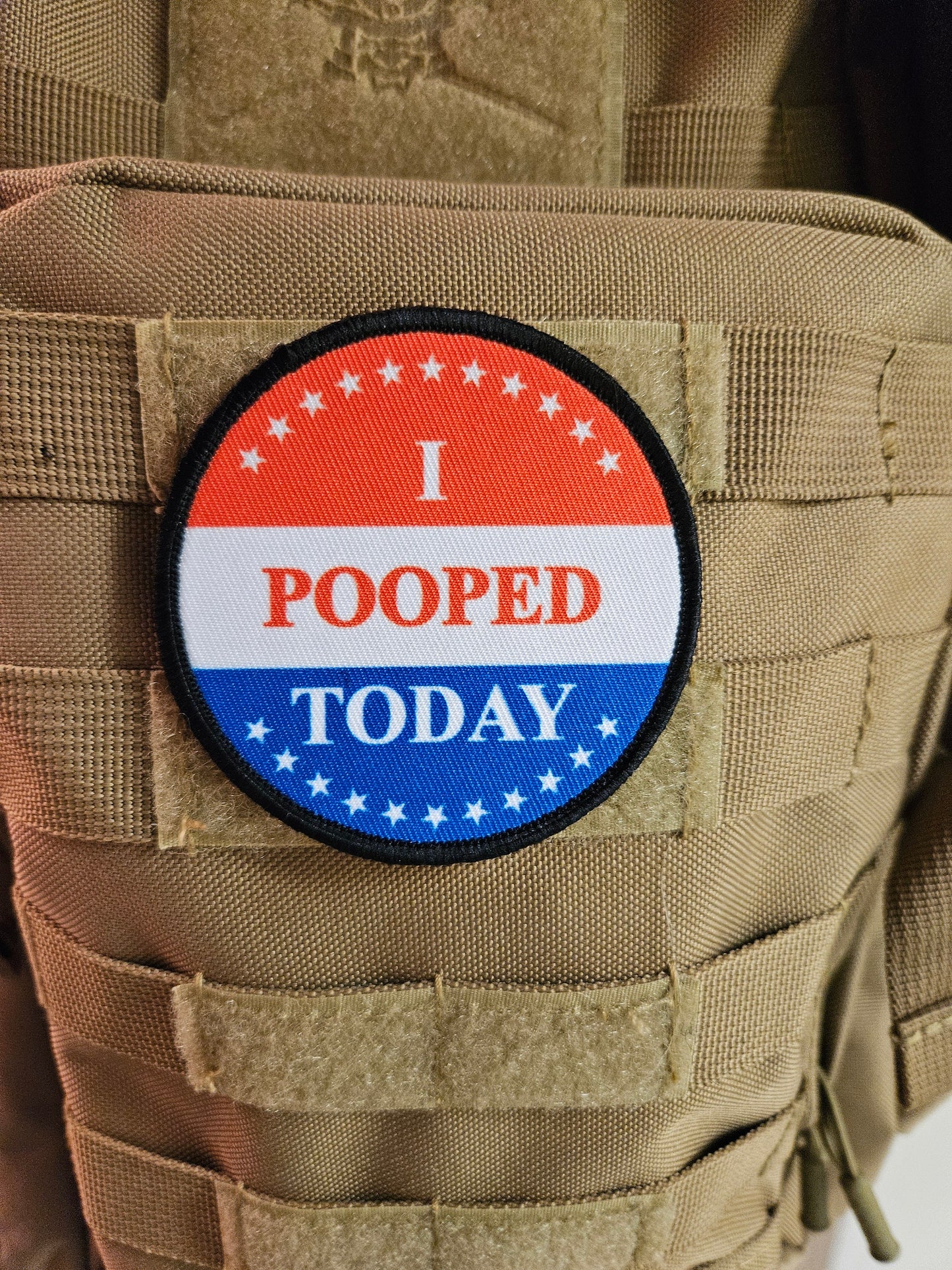 I pooped today meme 3" circle removable morale patch with hook and loop backing