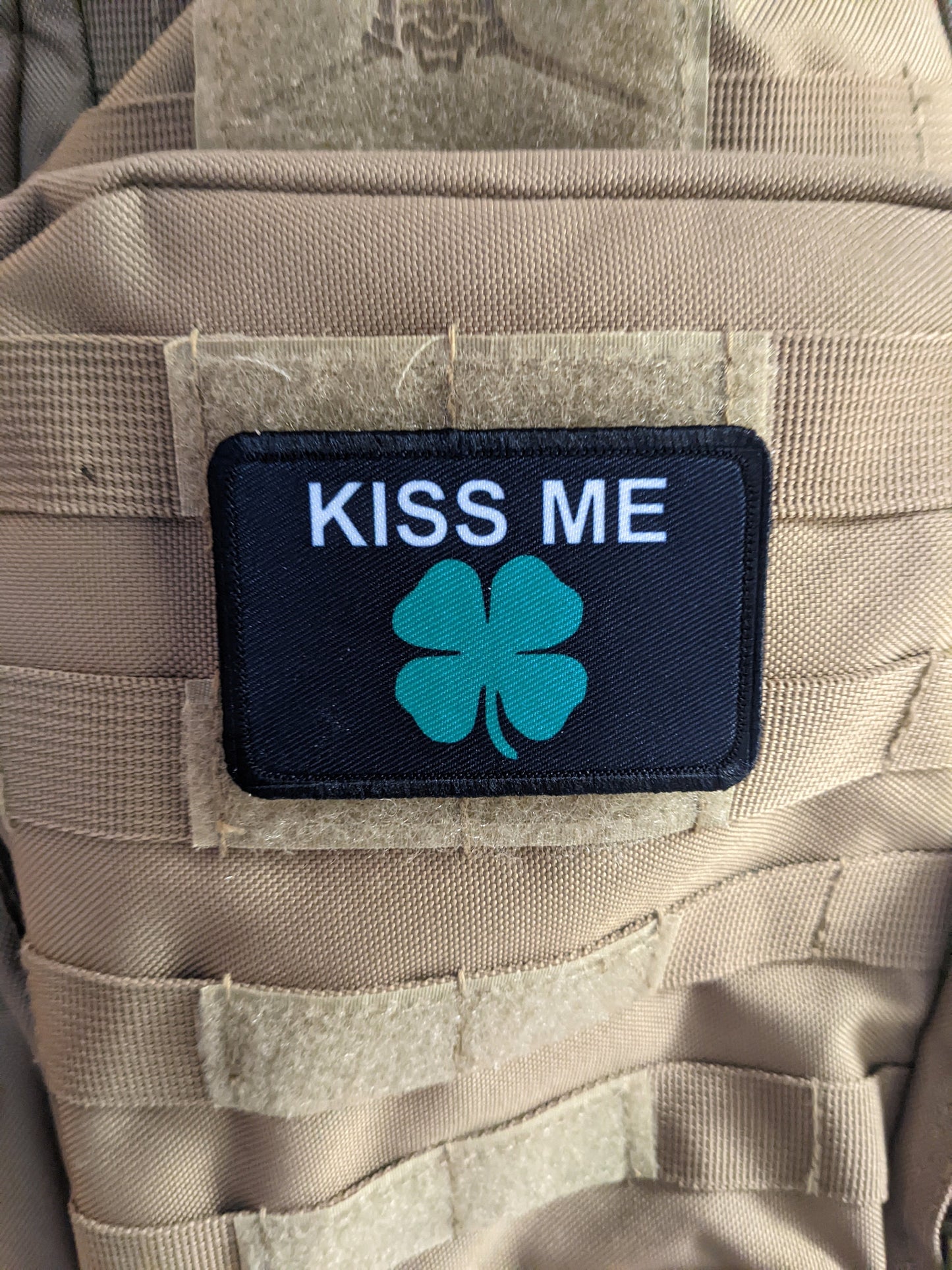 Kiss me I'm Irish st. Patrick's day meme 2"x3" removable morale patch with hook and loop backing