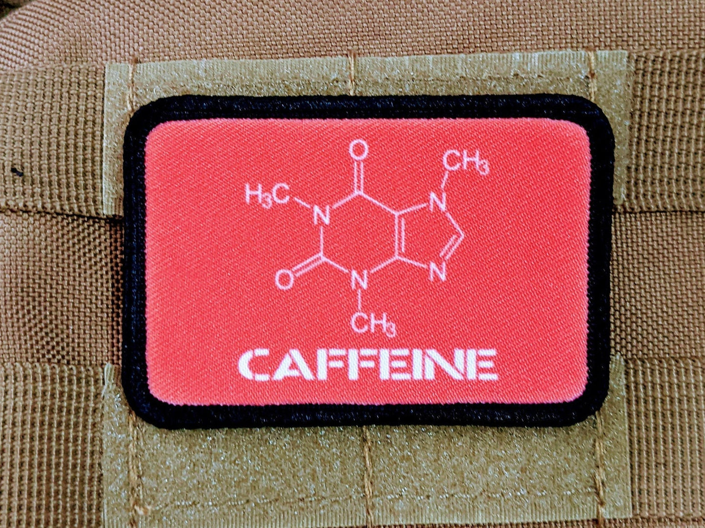 Caffeine molecule coffee tea meme 2"x3" removable morale patch with hook and loop backing