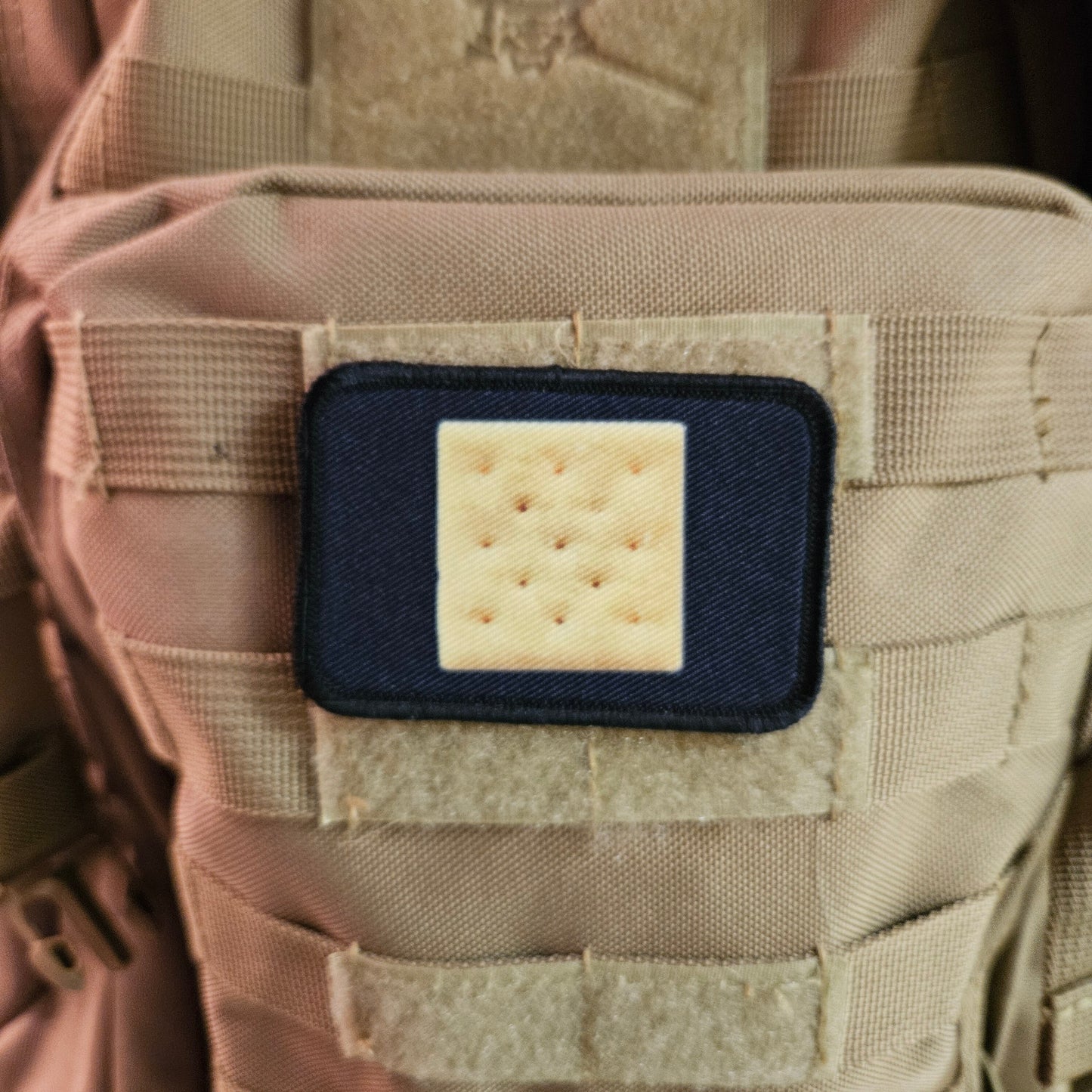 Saltine cracker enthusiast 2"x3" removable morale patch with hook and loop backing
