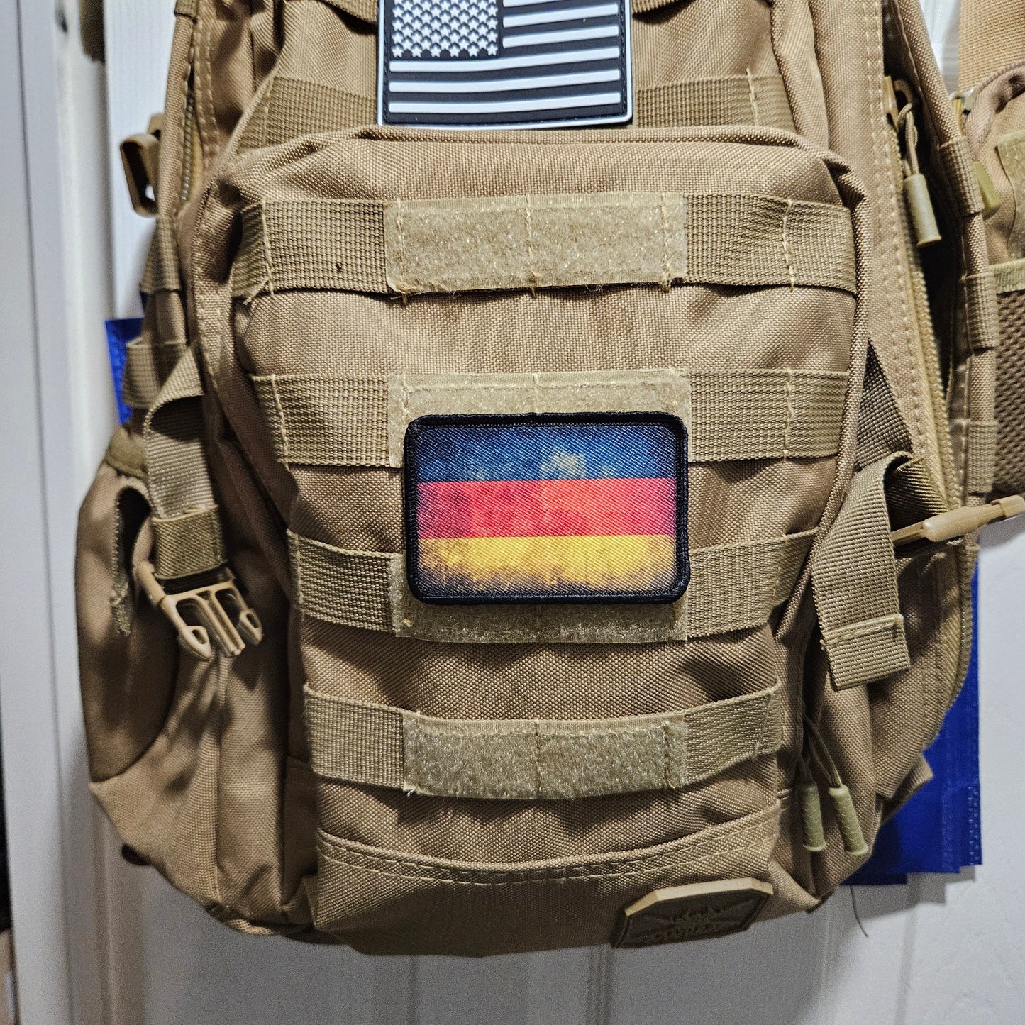 Distressed German flag 2"x3" morale patch with hook and loop backing