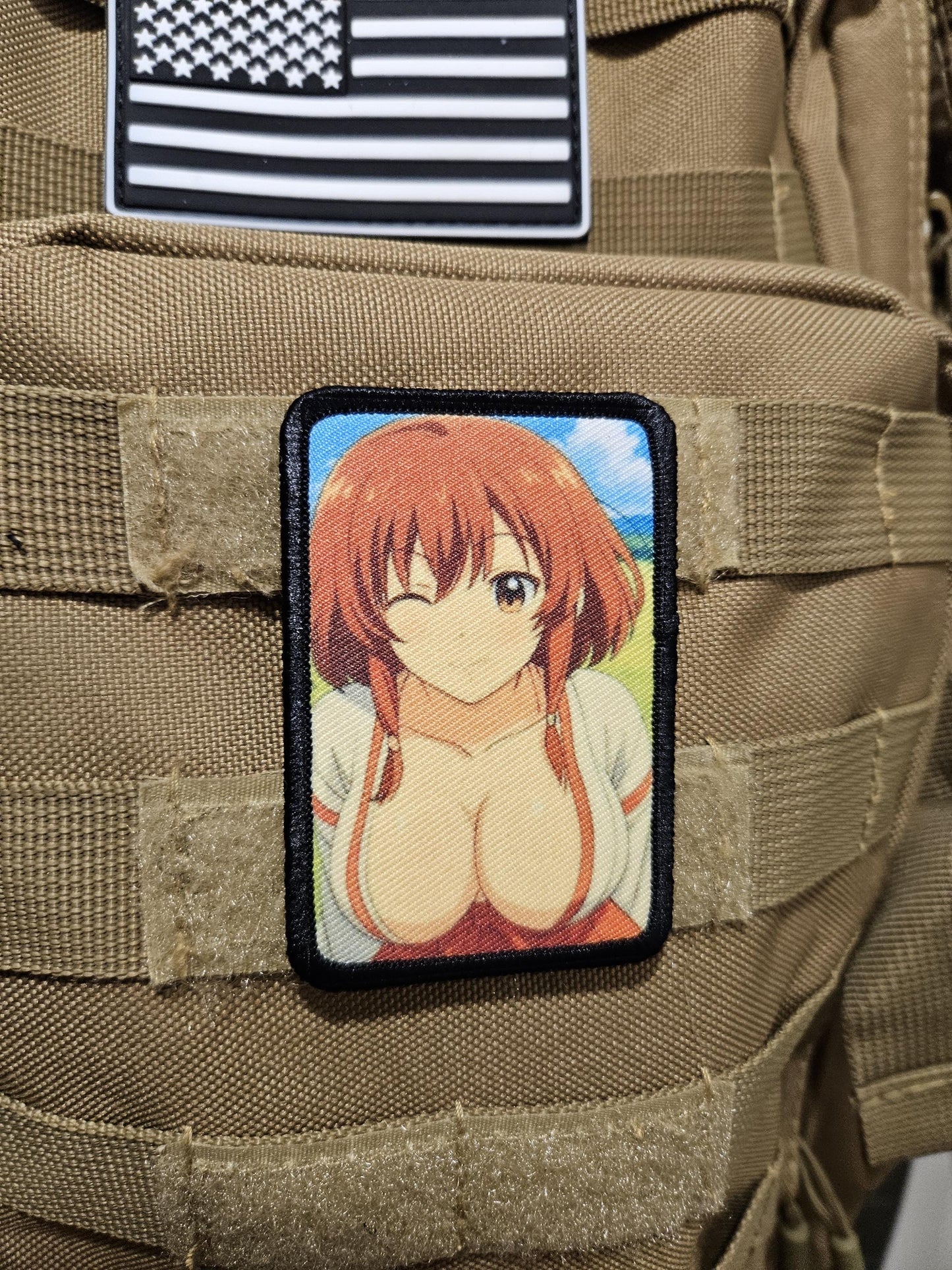 Sexy Anime girl ginger hair big boobs waifu 2"x3" removable morale patch with hook and loop backing