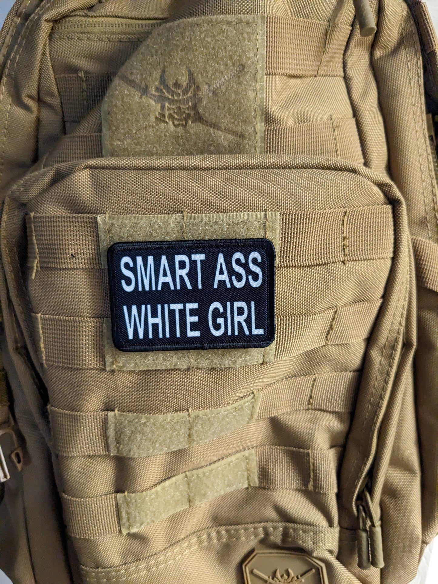 Smart ass white girl meme 2"x3" removable morale patch with hook and loop backing
