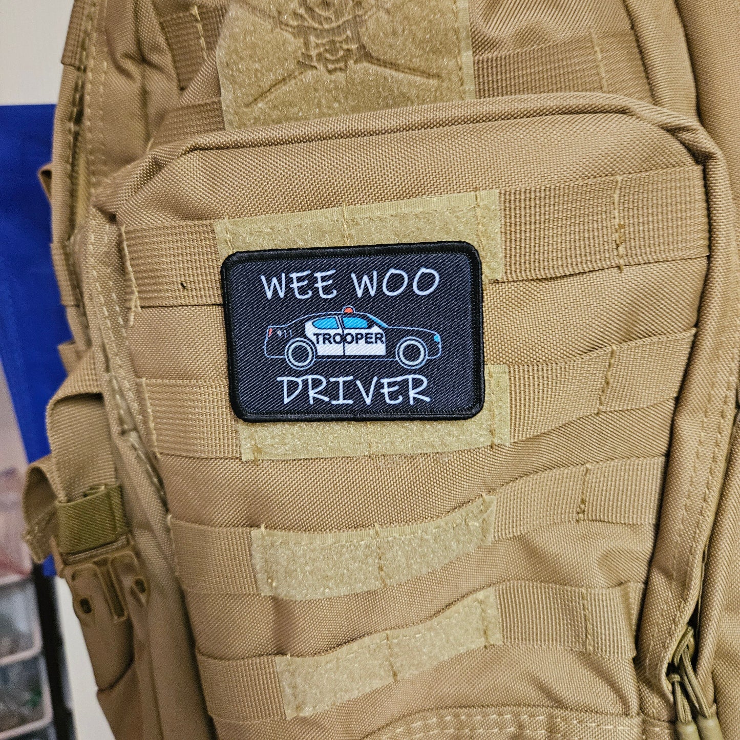 State Trooper Wee woo driver funny 2"x3" removable morale patch with hook and loop backing