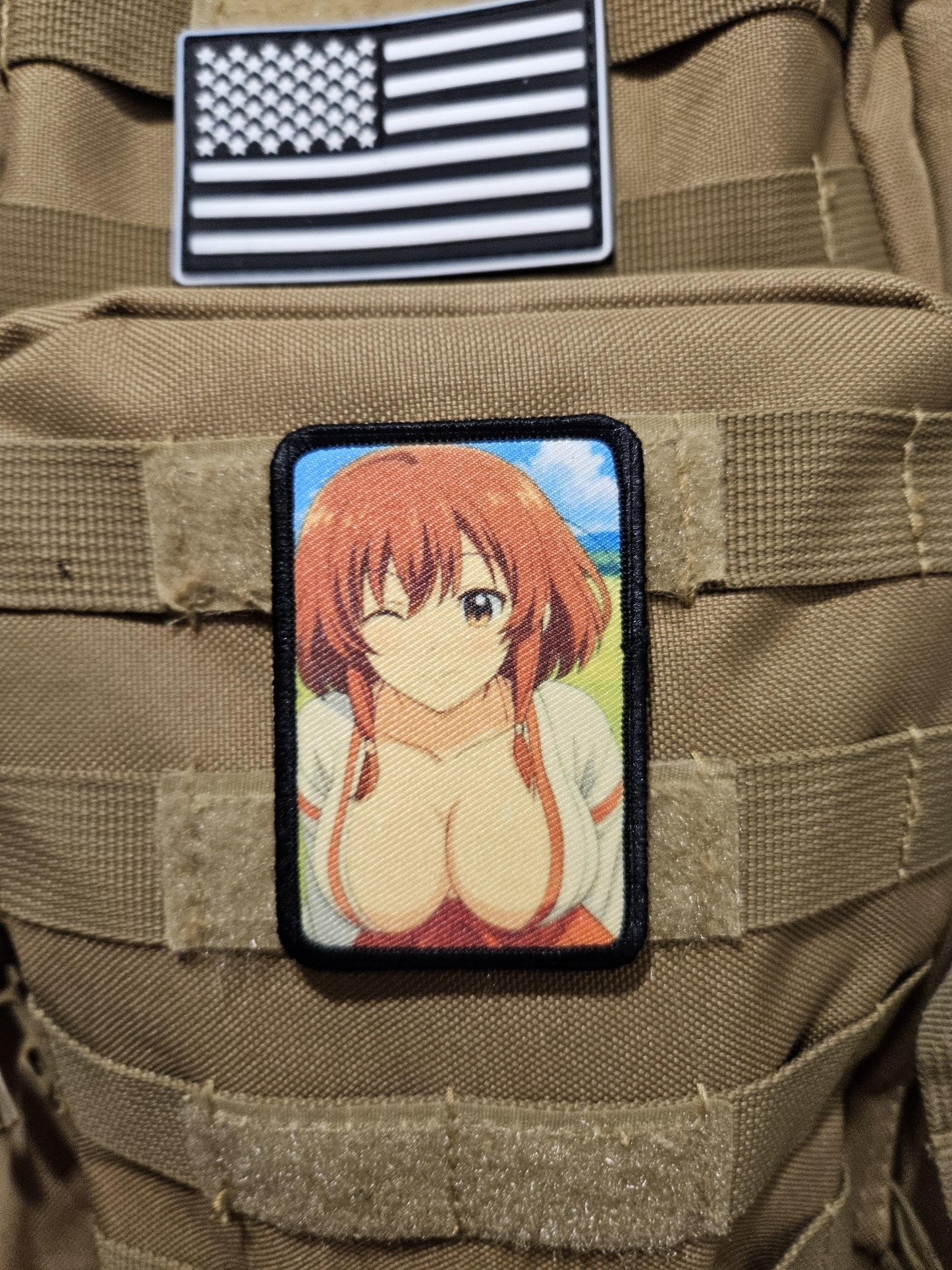 Sexy Anime girl ginger hair big boobs waifu 2"x3" removable morale patch with hook and loop backing