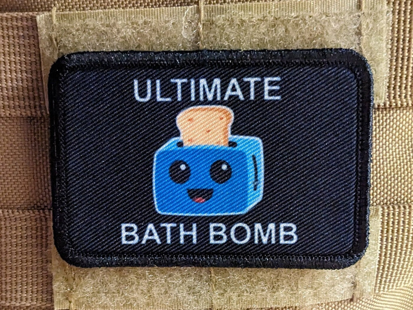 Ultimate bath bomb toaster in the bathtub meme 2"x3" morale patch with hook and loop backing
