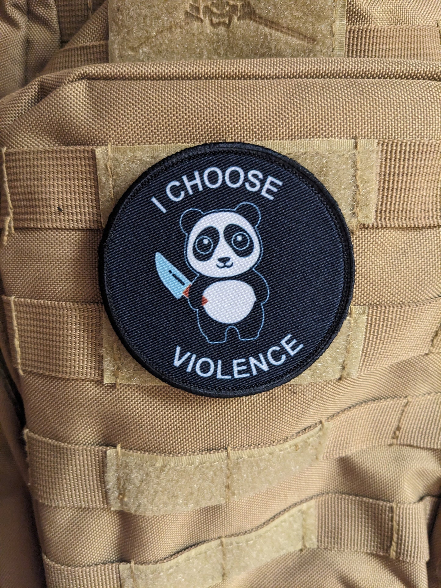Cute panda I choose violence meme 3" circle removable morale patch with hook and loop backing