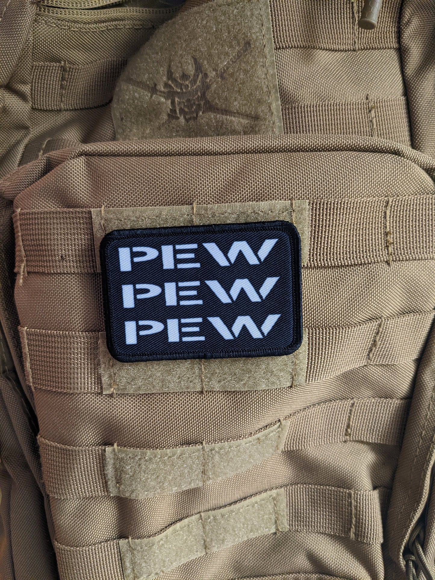 PEW PEW PEW 2nd amendment air soft meme 2"x3" morale patch with hook and loop backing