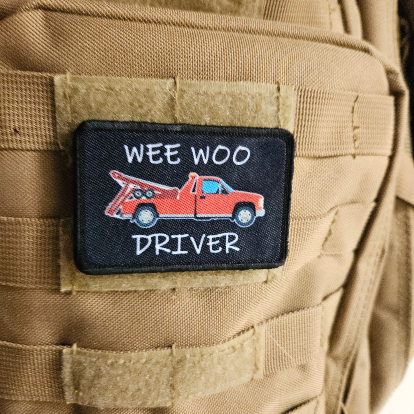 Tow truck repo Wee woo driver driver funny 2"x3" removable morale patch with hook and loop backing