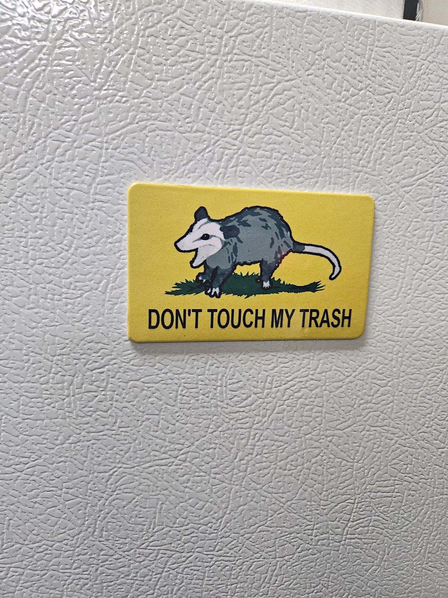 Don't touch my trash Possum Gadsden flag parody fridge magnet 2x3.5" dimensions