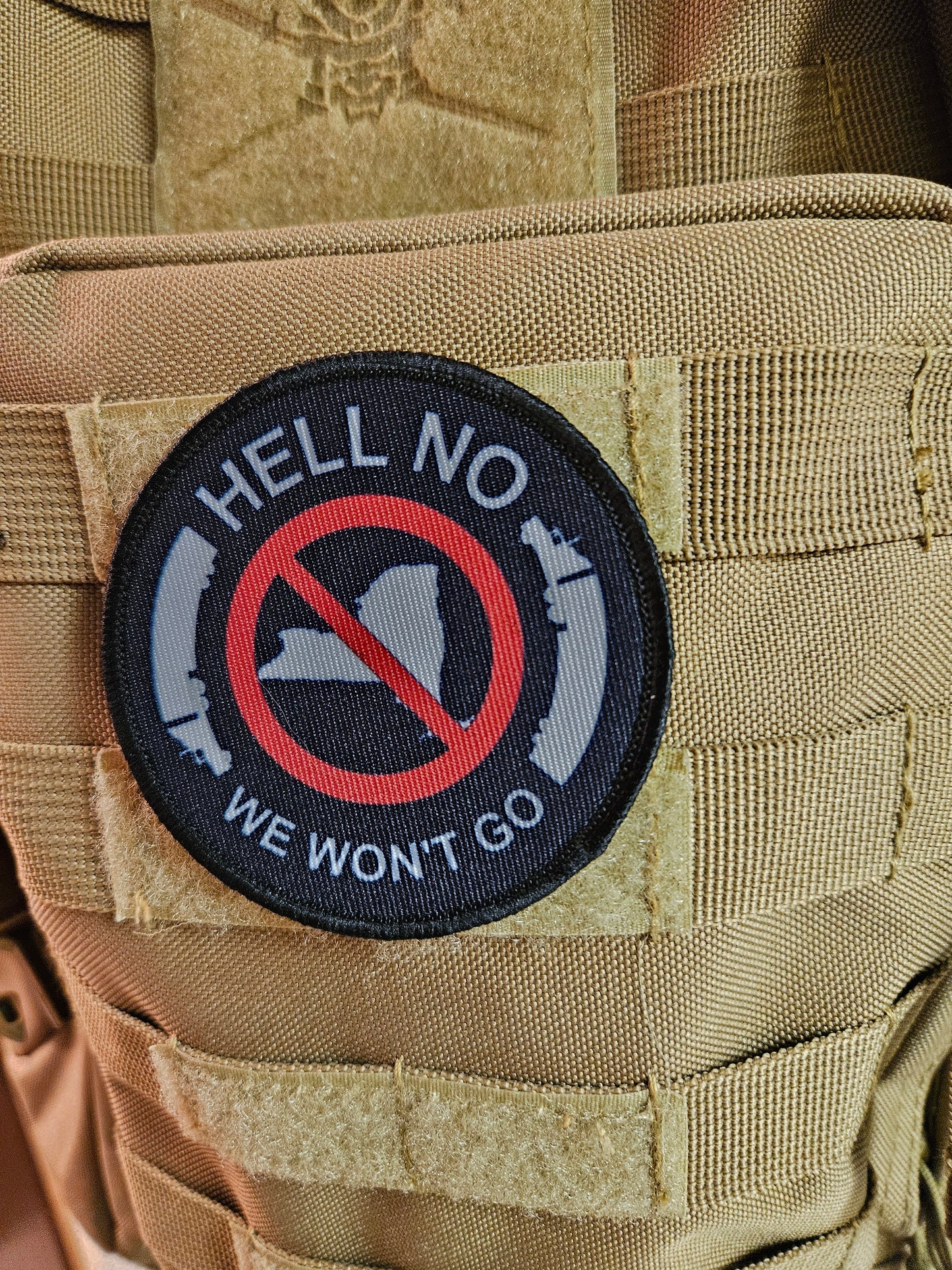 New York trucker boycott protest 3" circle removable morale patch with hook and loop backing