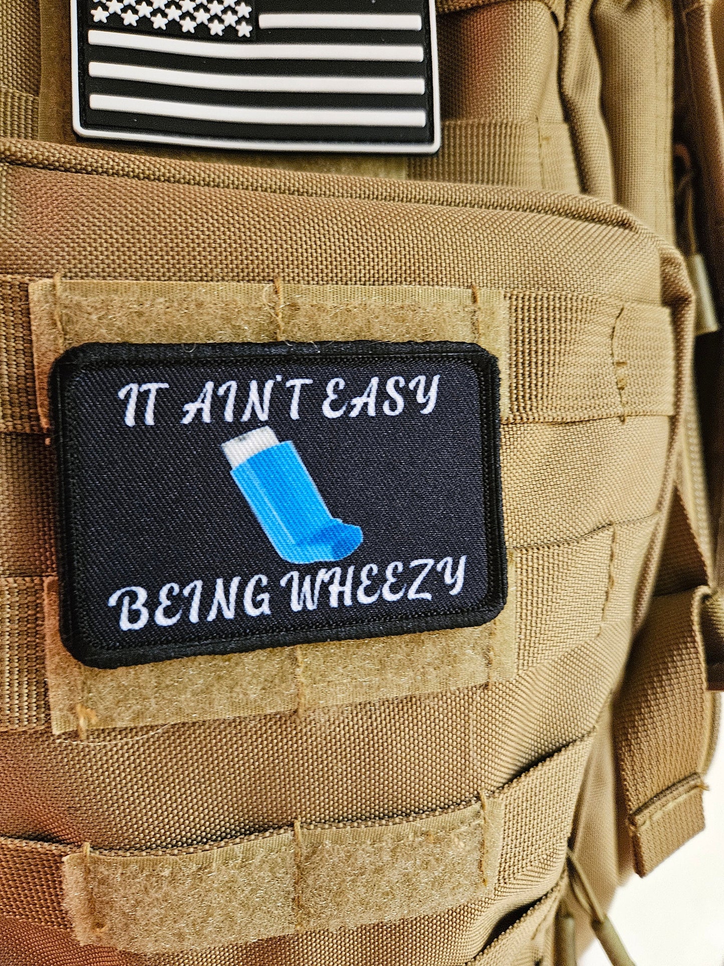 It aint easy being wheezy inhaler meme 2"x3" removable morale patch with hook and loop backing