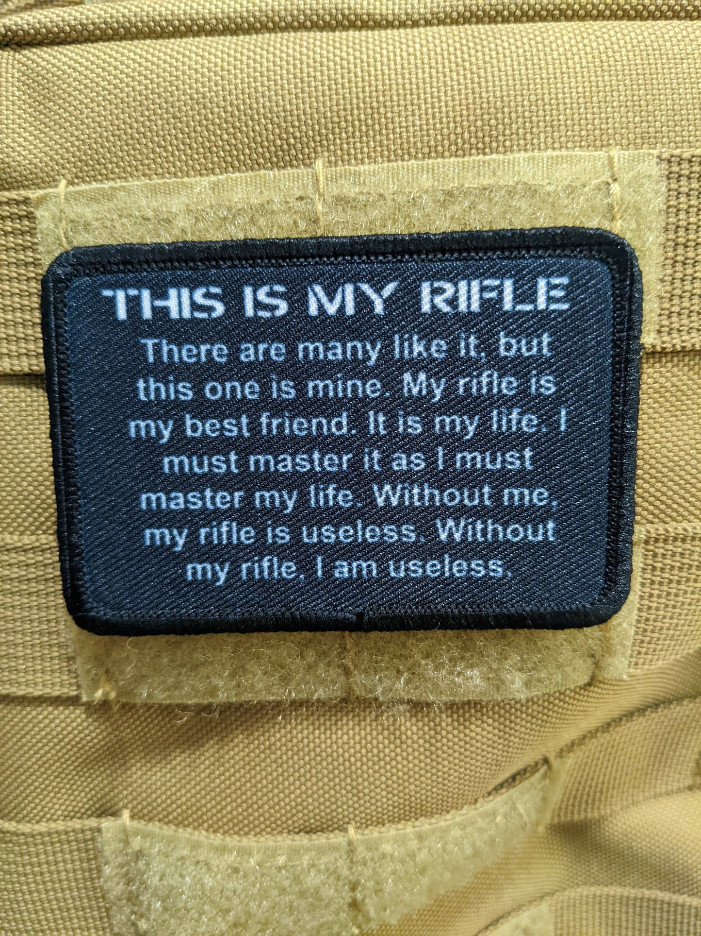 Rifleman's Creed text USMC army military 2"x3" morale patch with hook and loop backing