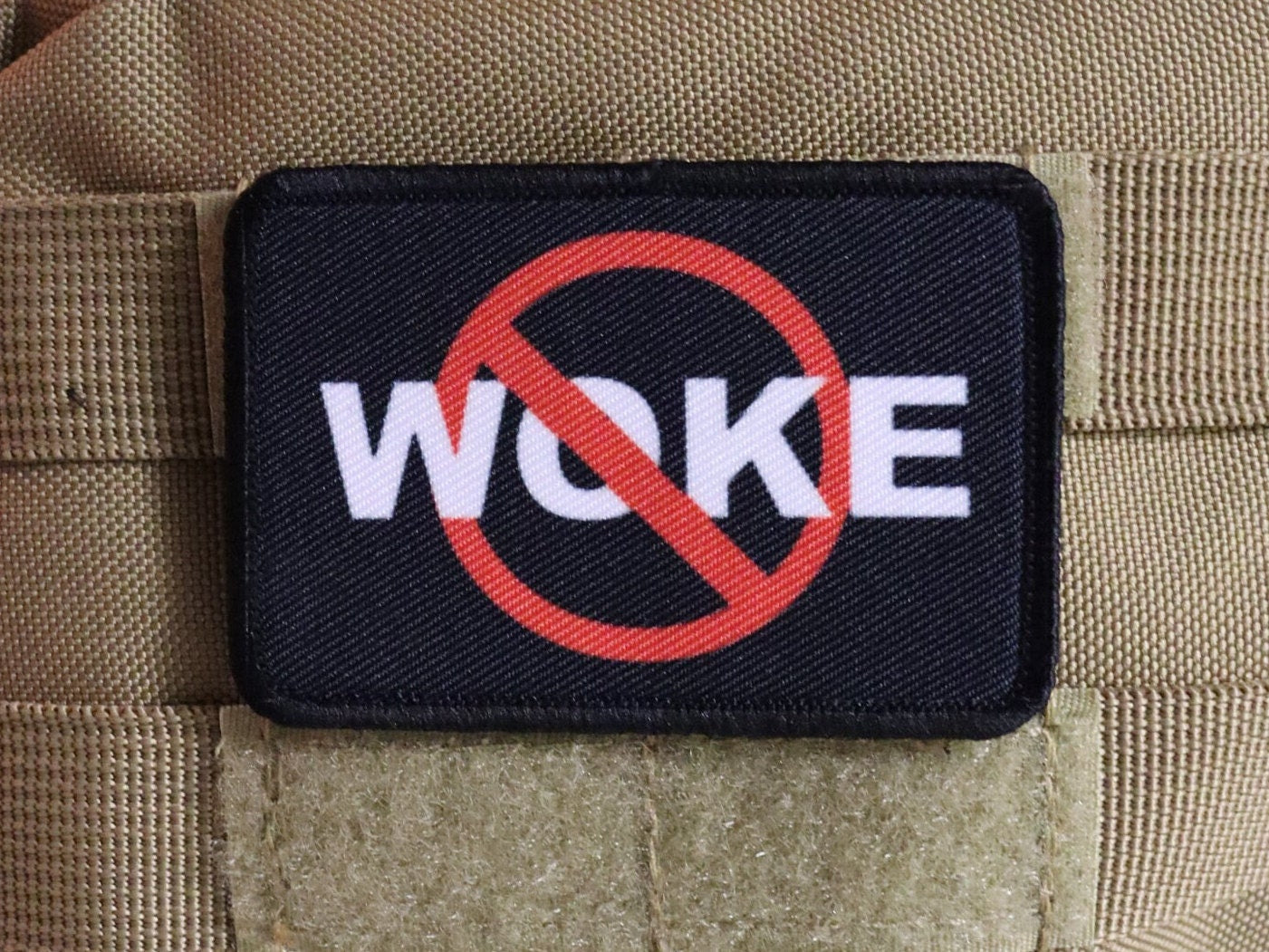 no woking anti woke get woke go broke 2"x3" morale patch with hook and loop backing