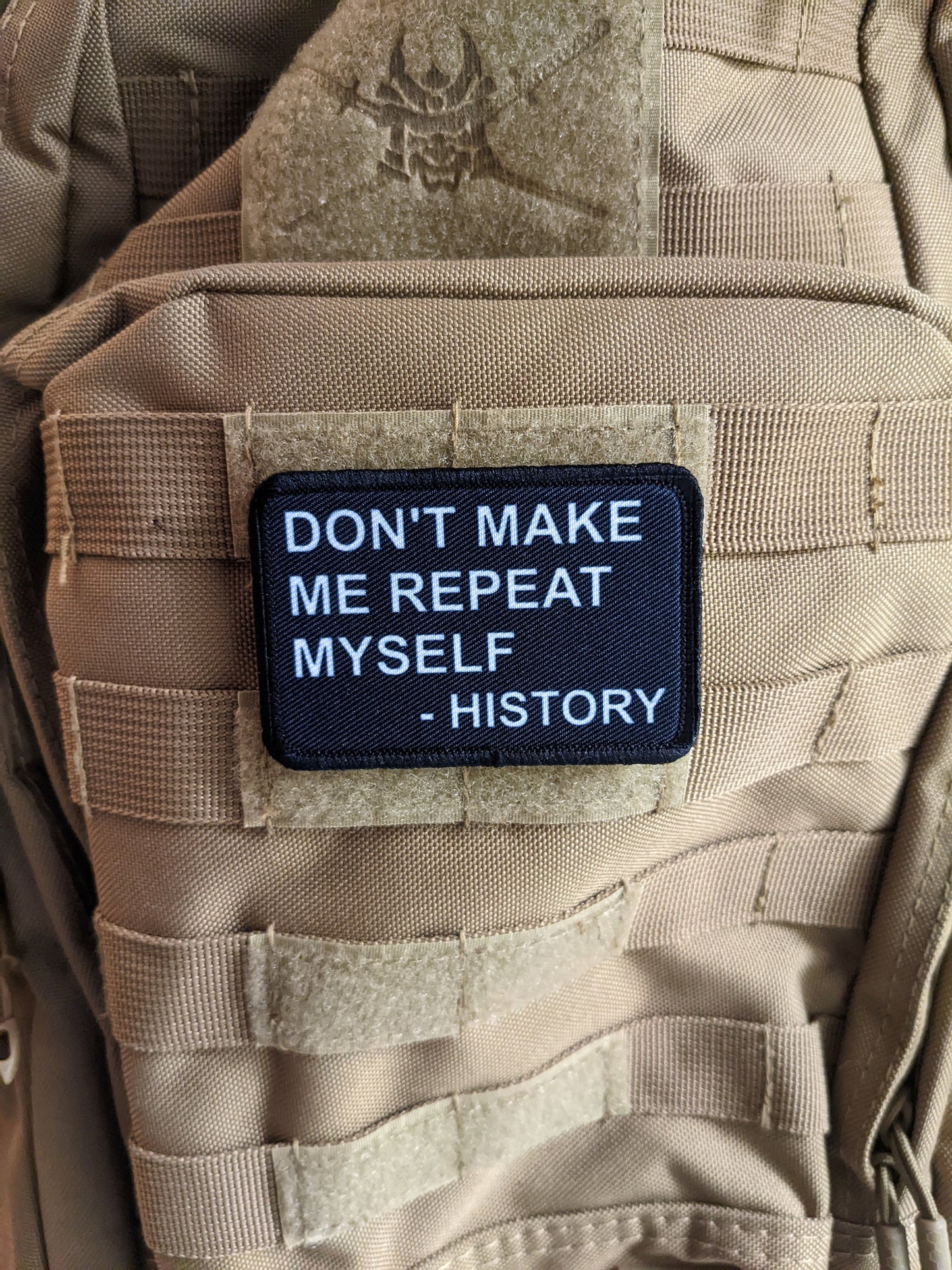 Don't make me repeat myself history funny meme 2"x3" morale patch with hook and loop backing removable