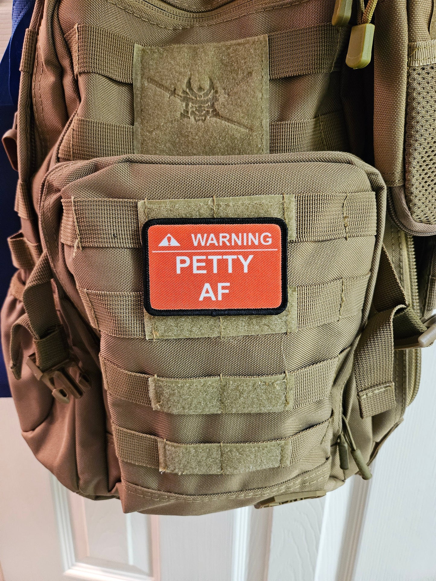 Warning petty AF meme 2"x3" removable morale patch with hook and loop backing