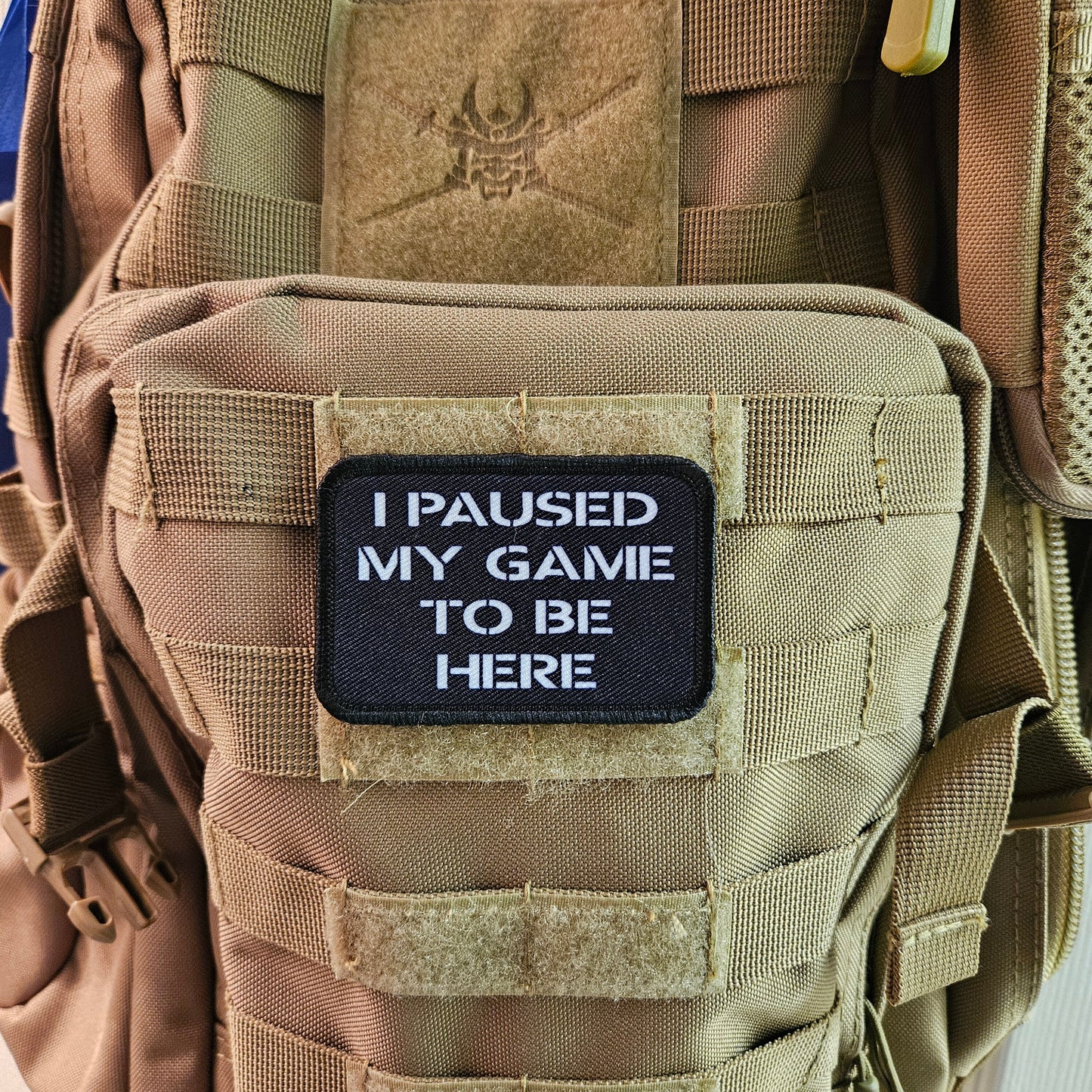I paused my game to be here just text meme 2"x3" removable morale patch with hook and loop backing