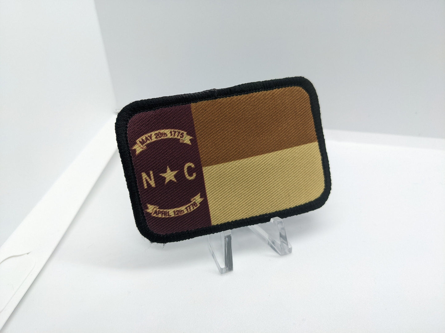 North Carolina Flag tan 2"x3" morale patch with hook and loop for hat