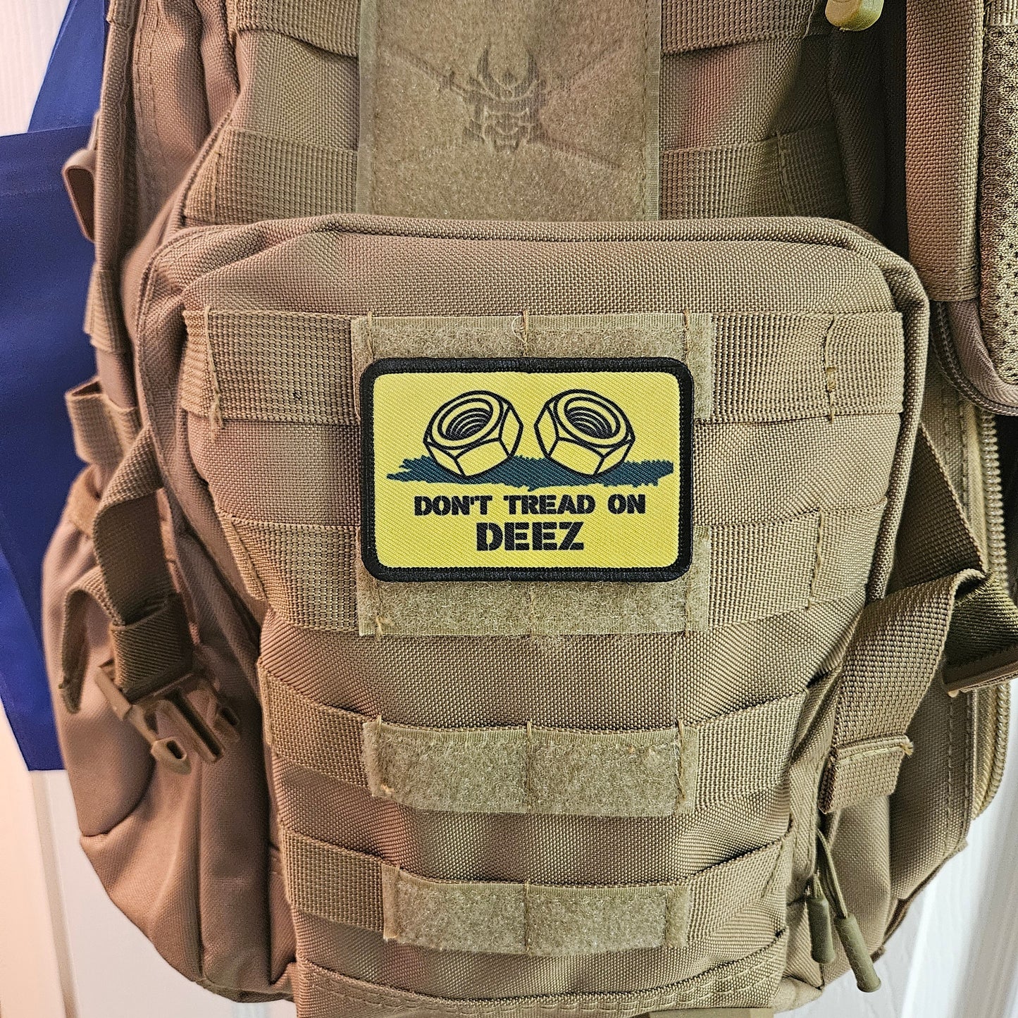 Don't tread on deez nuts and bolts Gadsden flag meme 2"x3" removable morale patch with hook and loop backing
