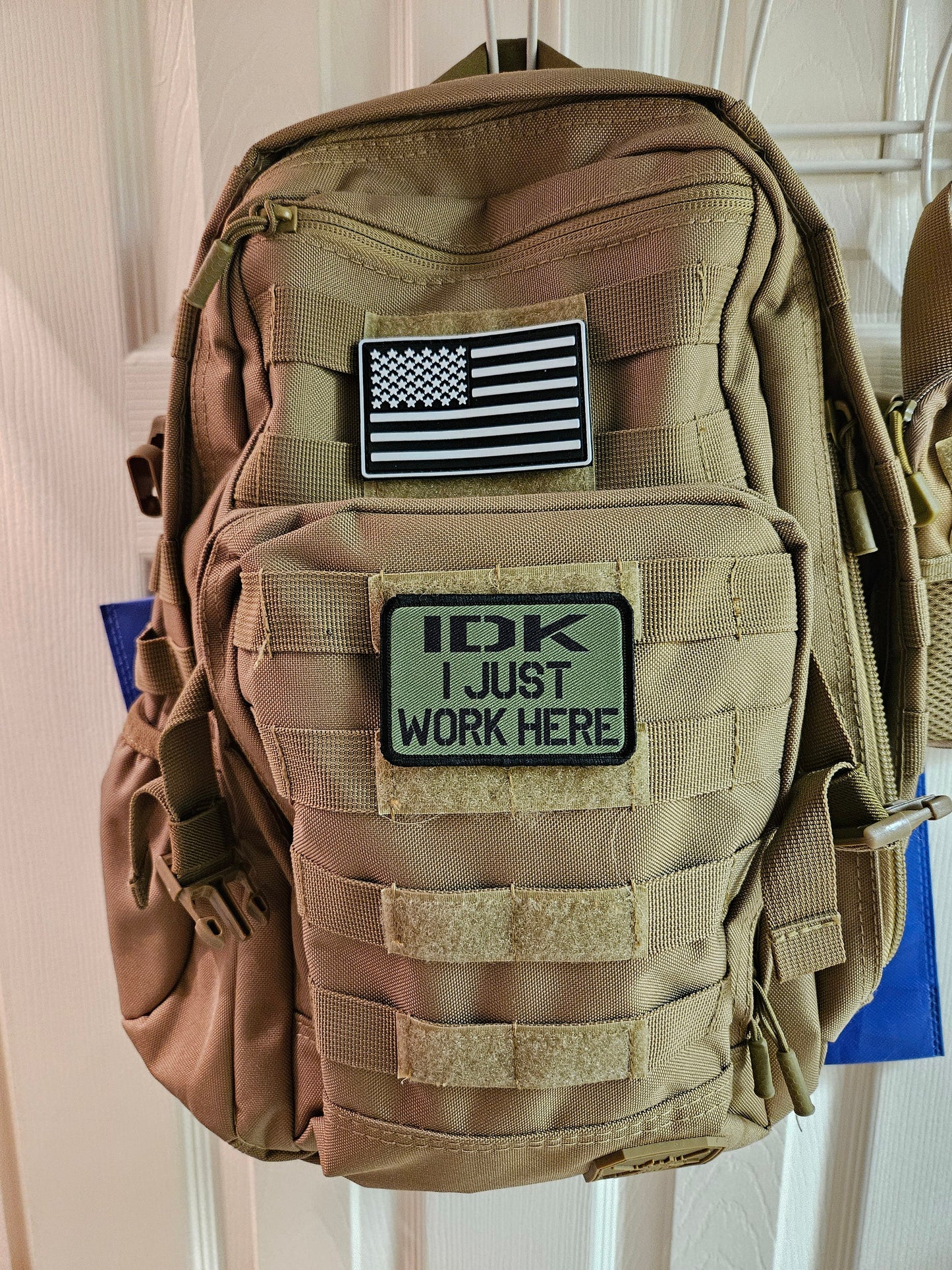 Idk i just work here funny meme edc olive green 2"x3" morale patch with hook and loop backing military joke meme