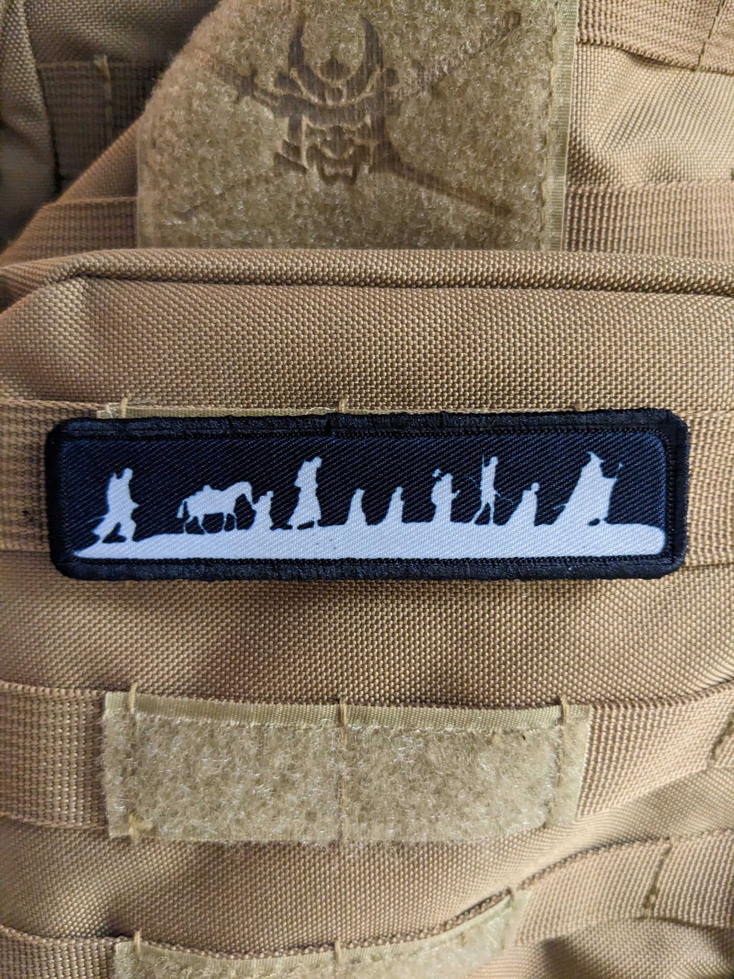 LOTR fellowship silhouette black and white 1"x4" removable morale patch with hook and loop backing good for back of operator hats