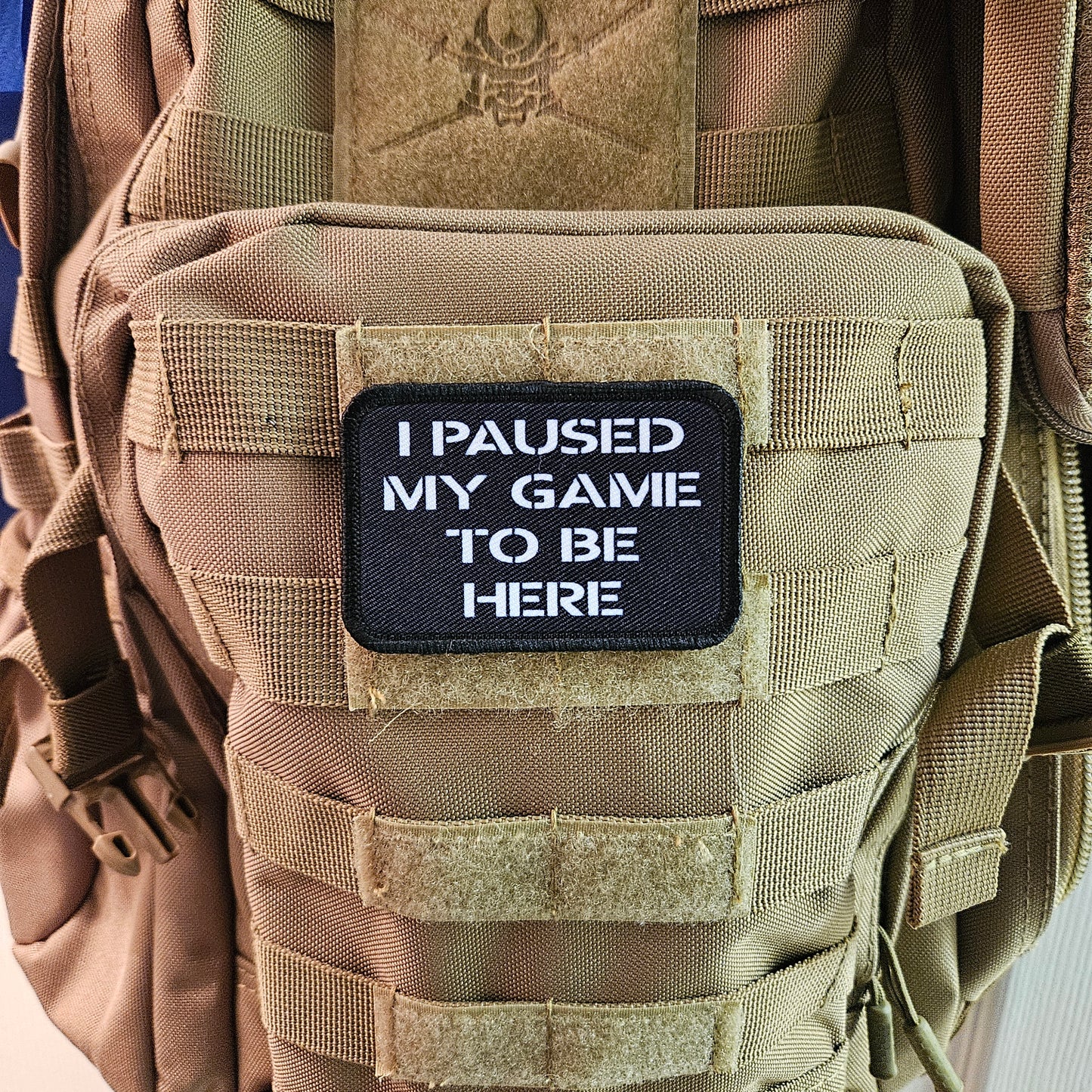I paused my game to be here just text meme 2"x3" removable morale patch with hook and loop backing