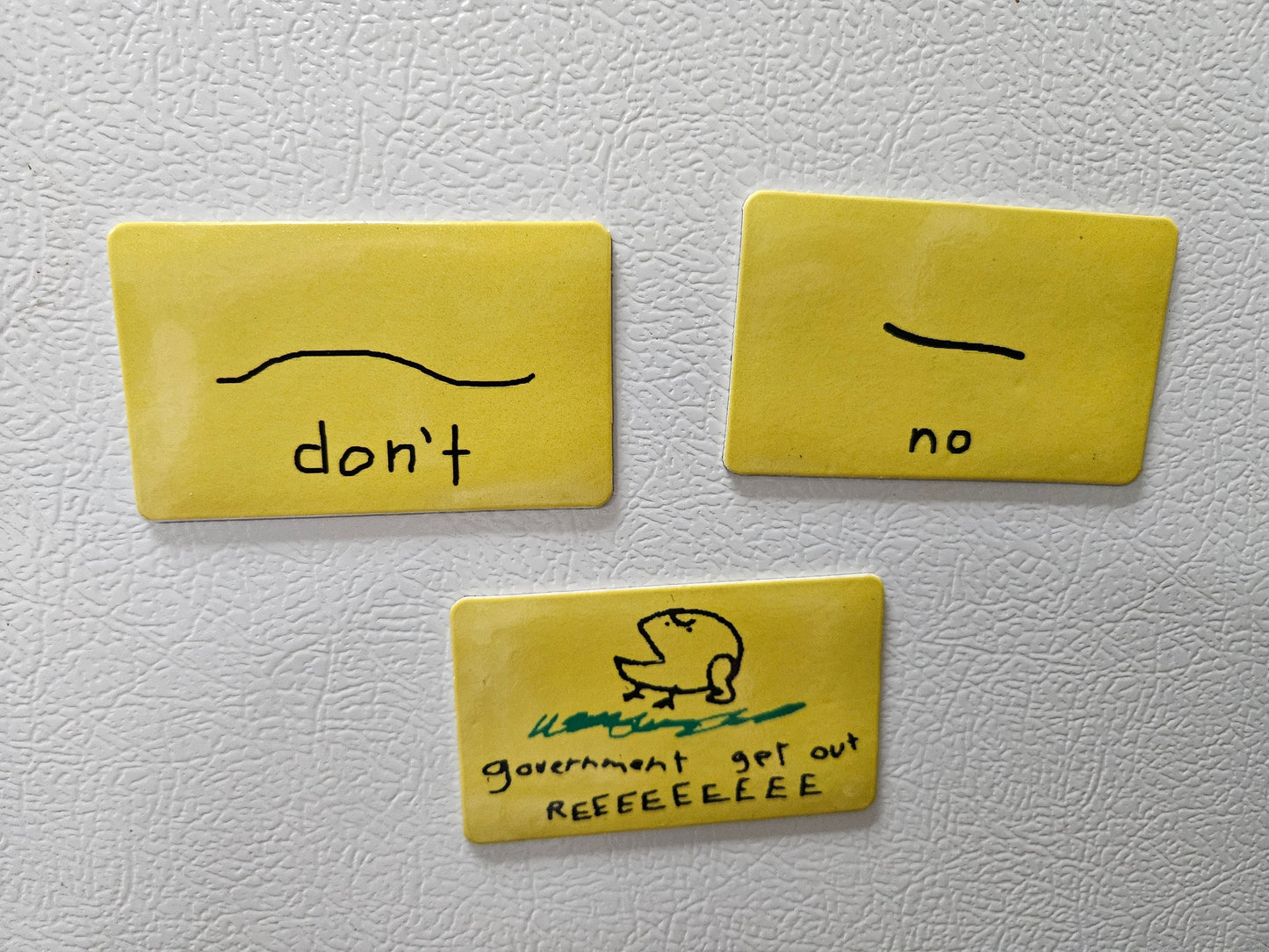 Combo three poorly drawn gadsden flag parody fridge magnets 2x3.5" dimensions