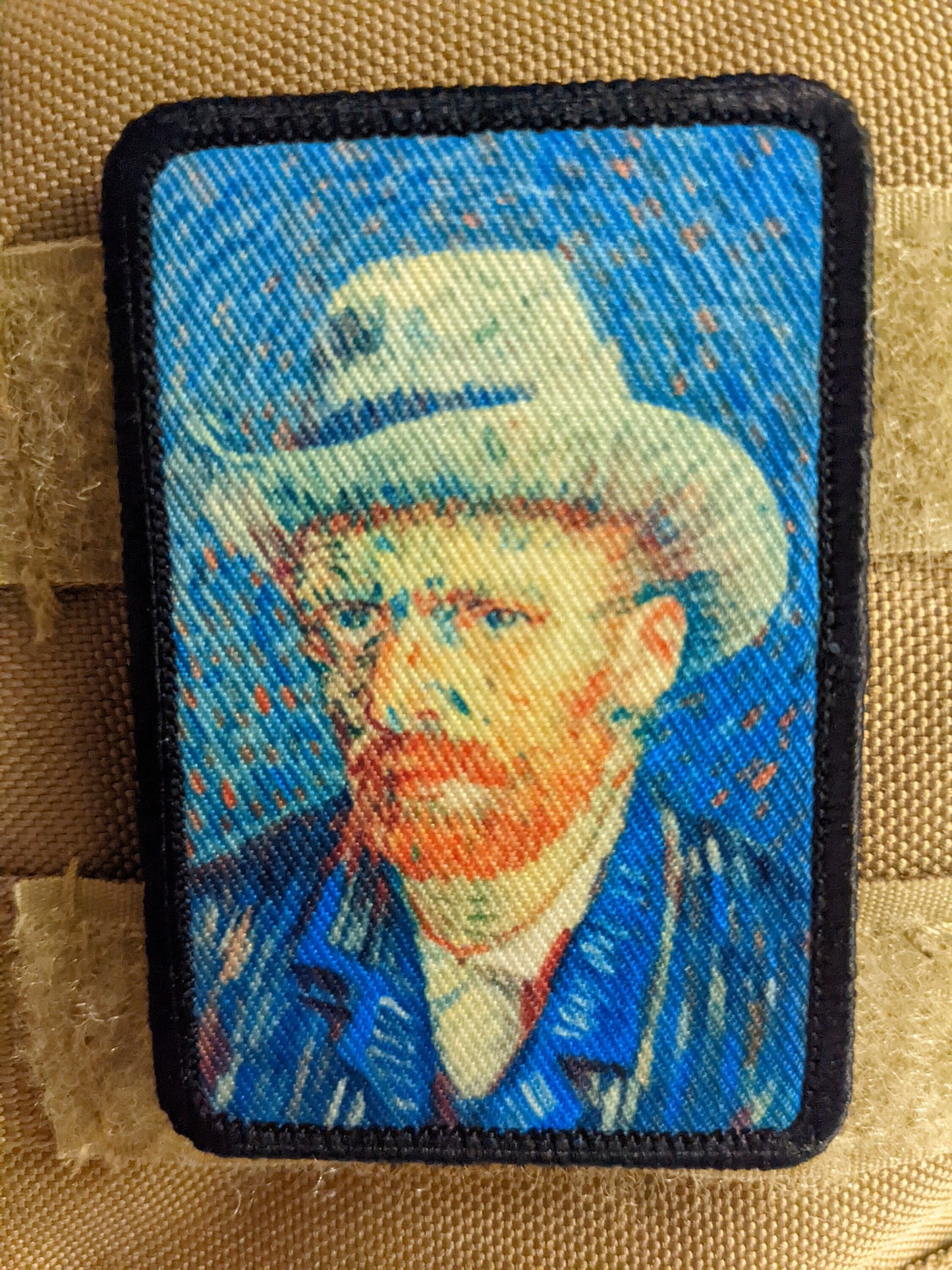 Self portrait gray felt hat Vincent van Gogh 2"x3" morale patch with hook and loop backing
