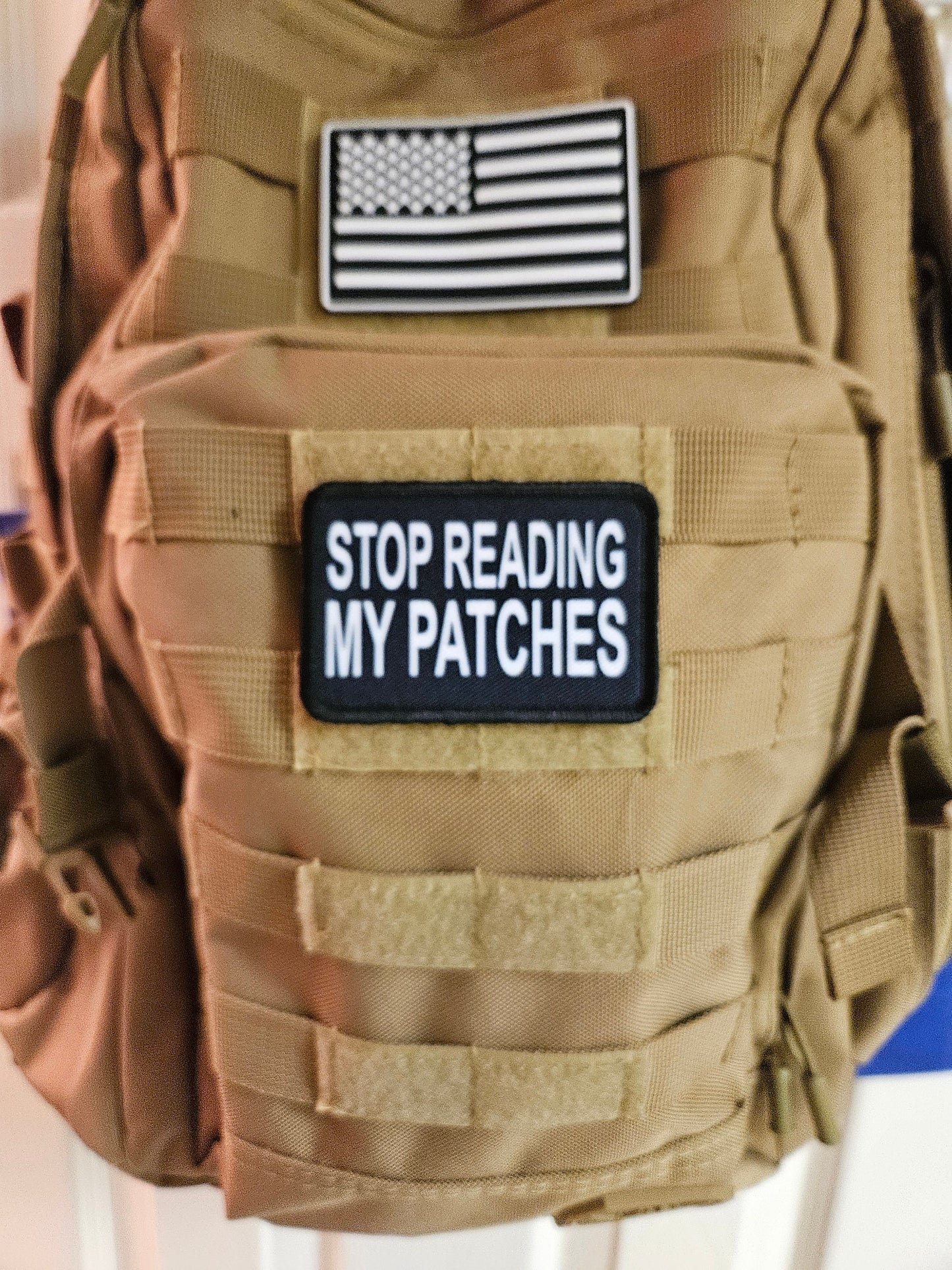 Stop reading my patches meme joke funny removable patch 2"x3" morale patch with hook and loop backing