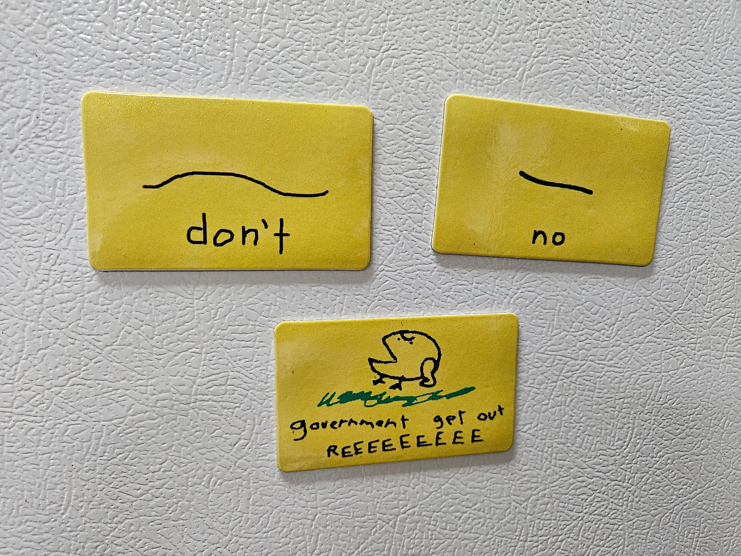 Combo three poorly drawn gadsden flag parody fridge magnets 2x3.5" dimensions