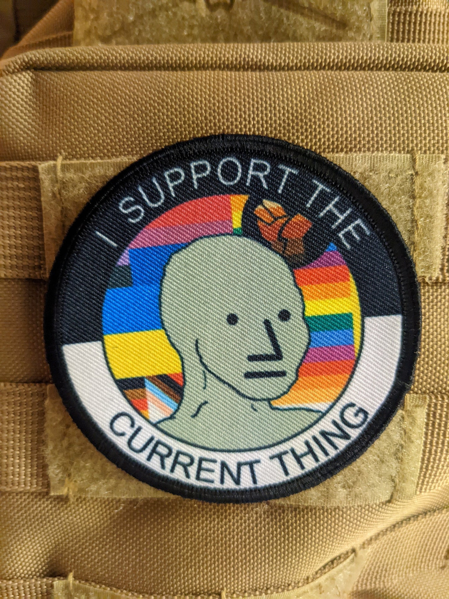 I support the current thing wojak meme 3" circle morale patch with hook and loop backing