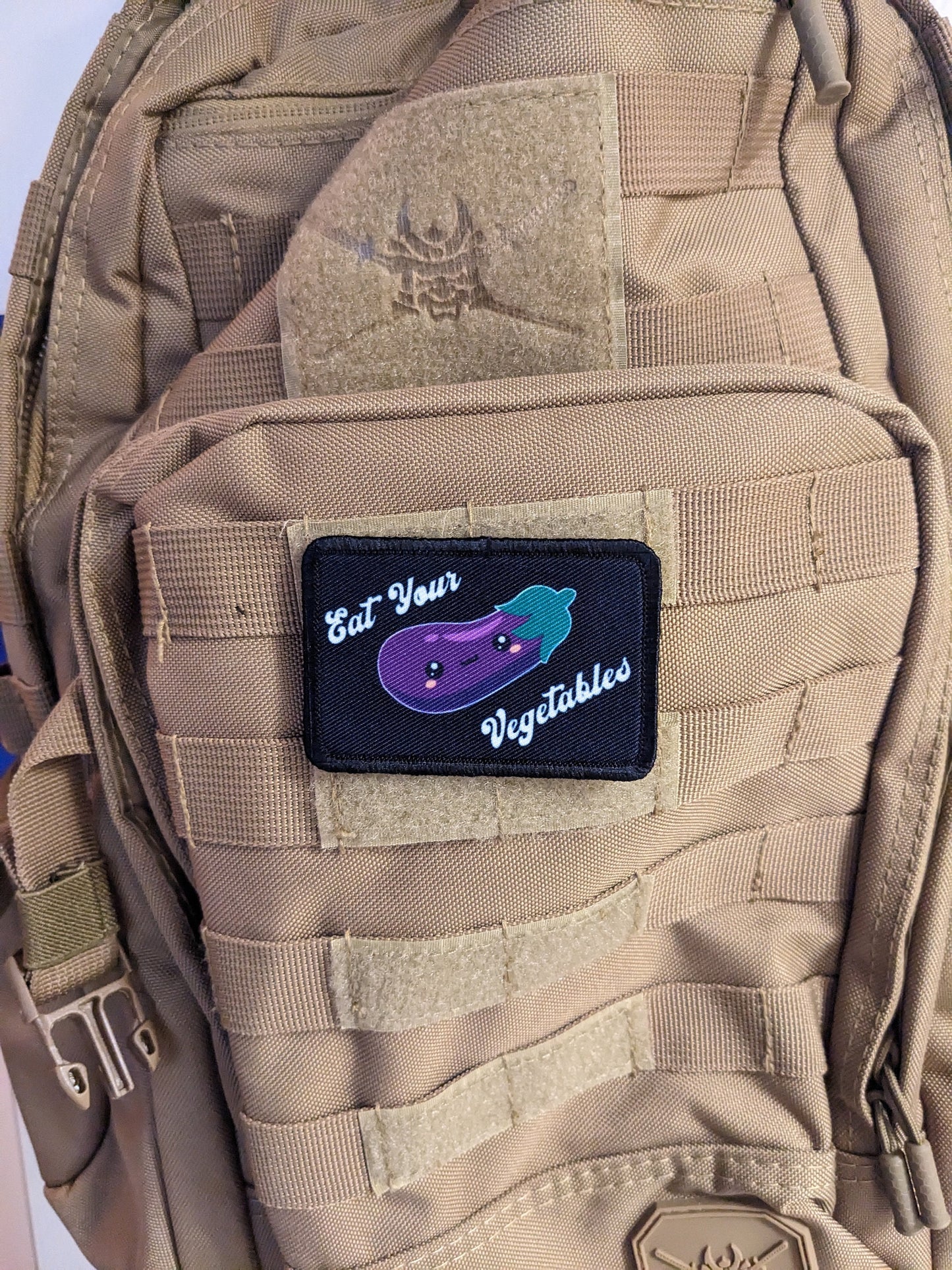 Eat your vegetables eggplant sexy funny meme cute 2"x3" morale patch with hook and loop backing