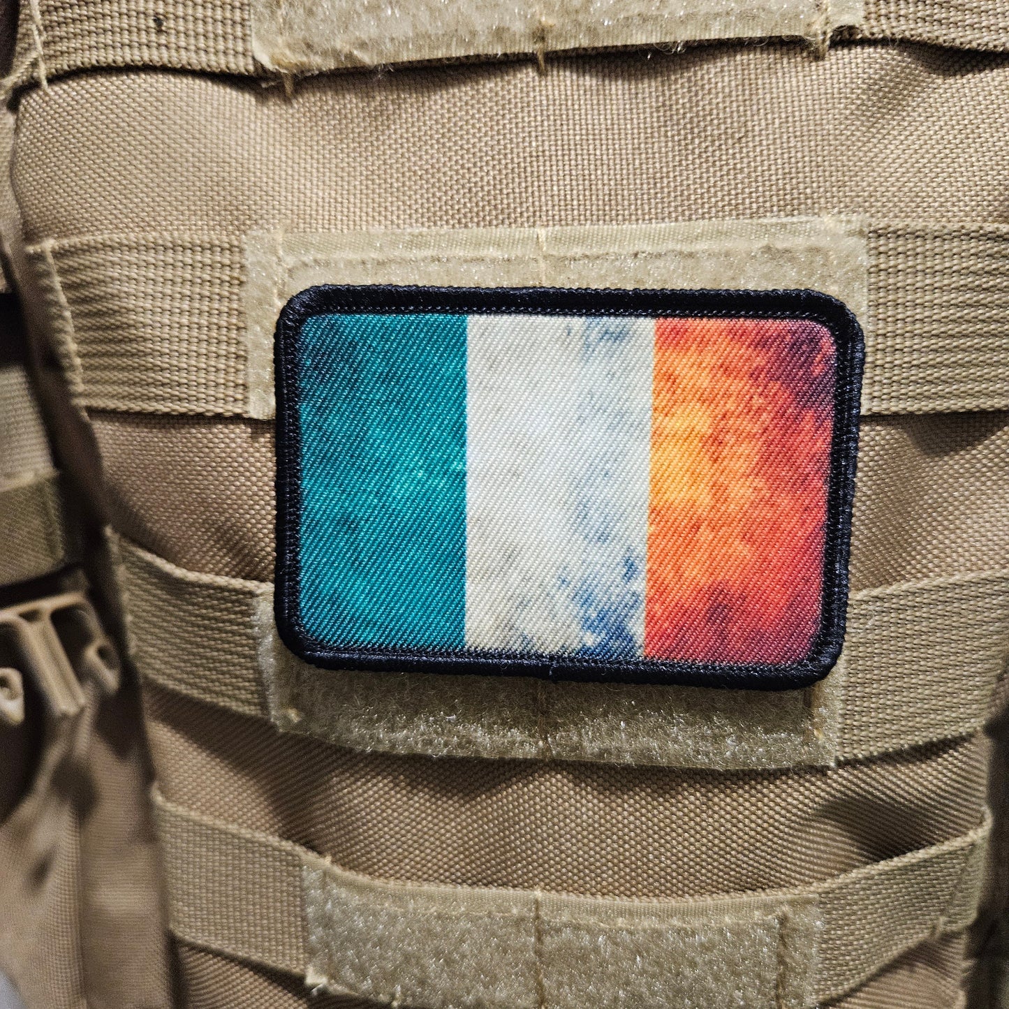 Distressed republic of ireland flag 2"x3" morale patch with hook and loop backing