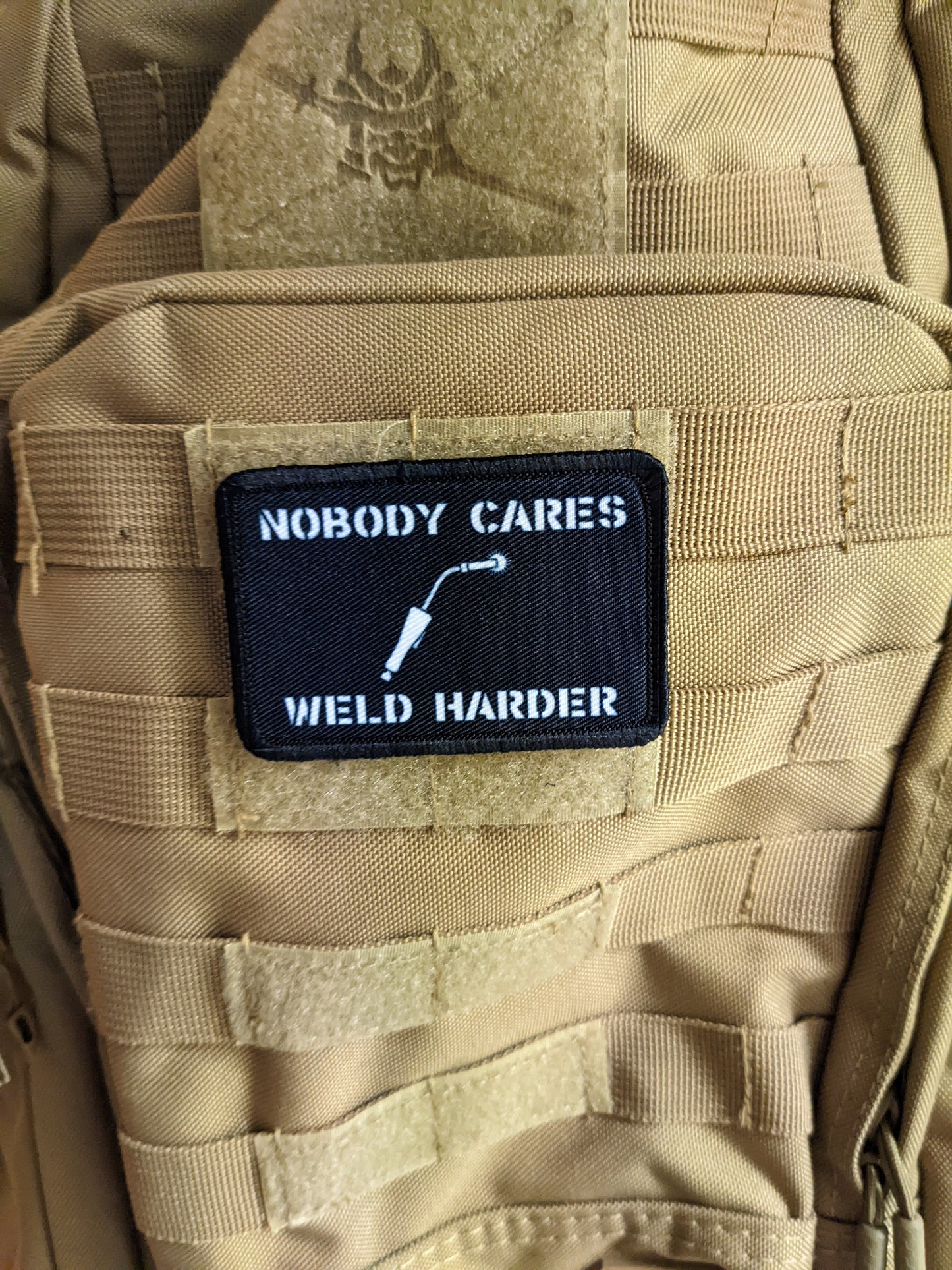 Nobody cares weld harder blue collar welding 2"x3" morale patch with hook and loop backing