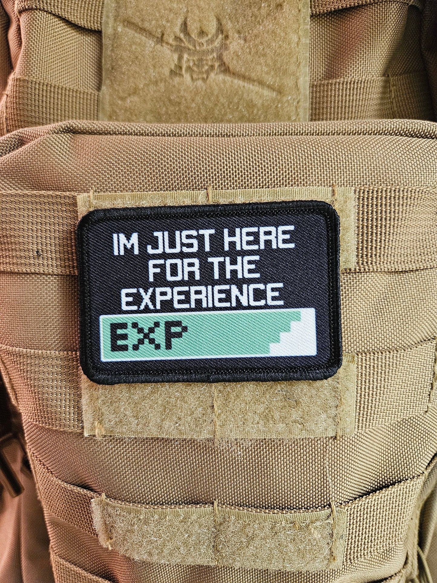I'm just here for the experience gaming meme 2"x3" removable morale patch with hook and loop backing