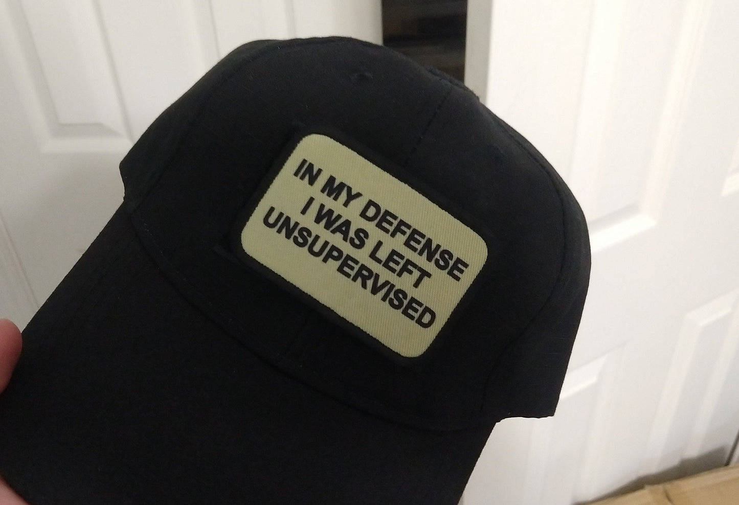 In My Defense I was left Unsupervised removable patch 2"x3" morale patch with hook and loop backing