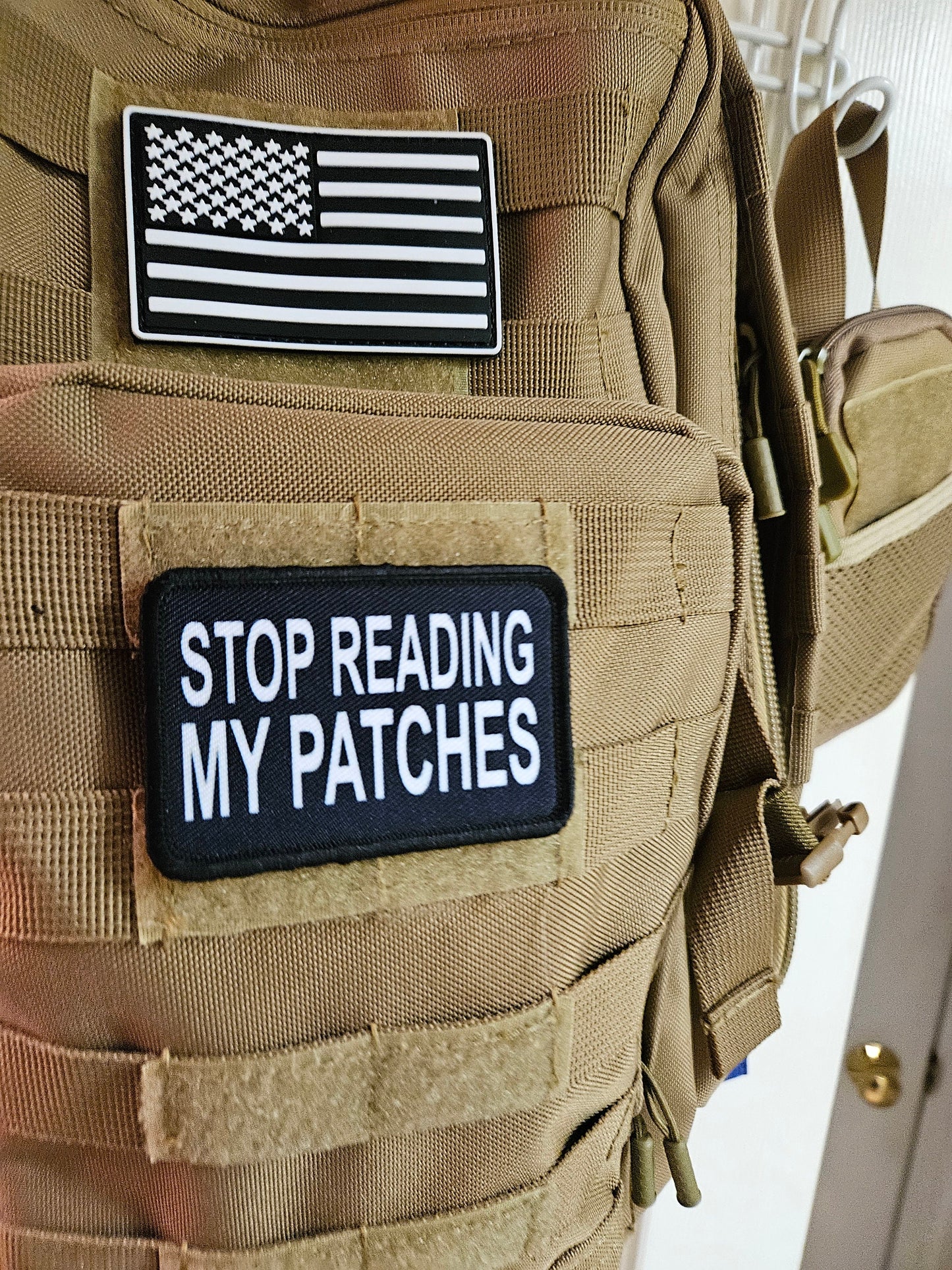 Stop reading my patches meme joke funny removable patch 2"x3" morale patch with hook and loop backing