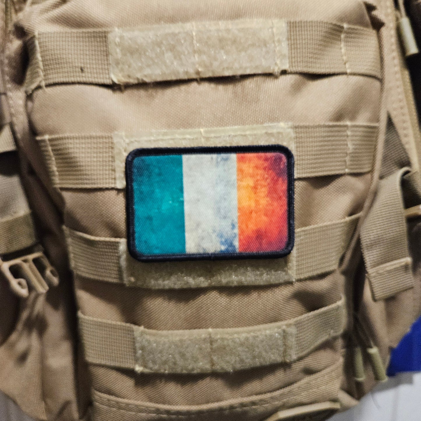 Distressed republic of ireland flag 2"x3" morale patch with hook and loop backing