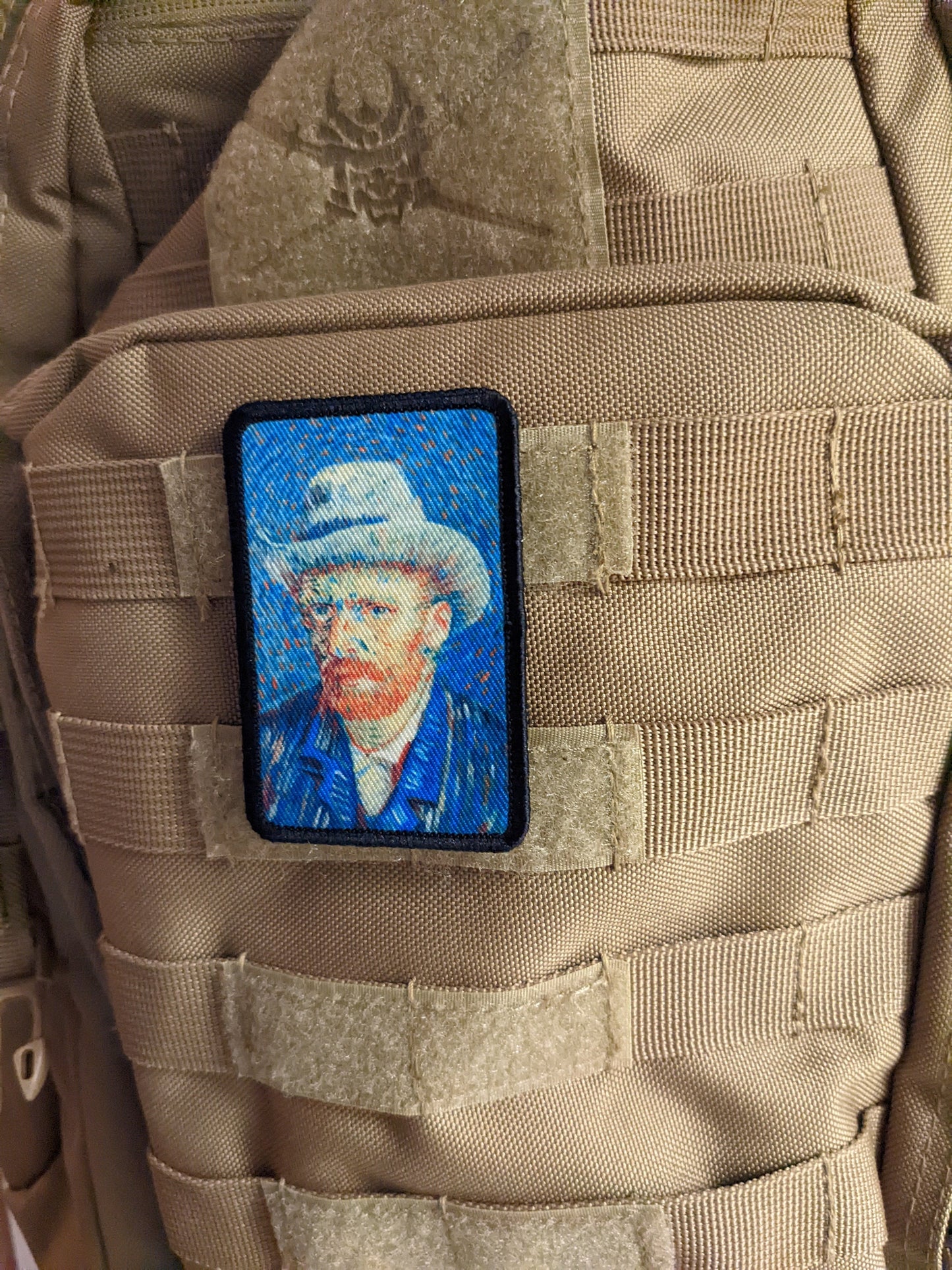 Self portrait gray felt hat Vincent van Gogh 2"x3" morale patch with hook and loop backing