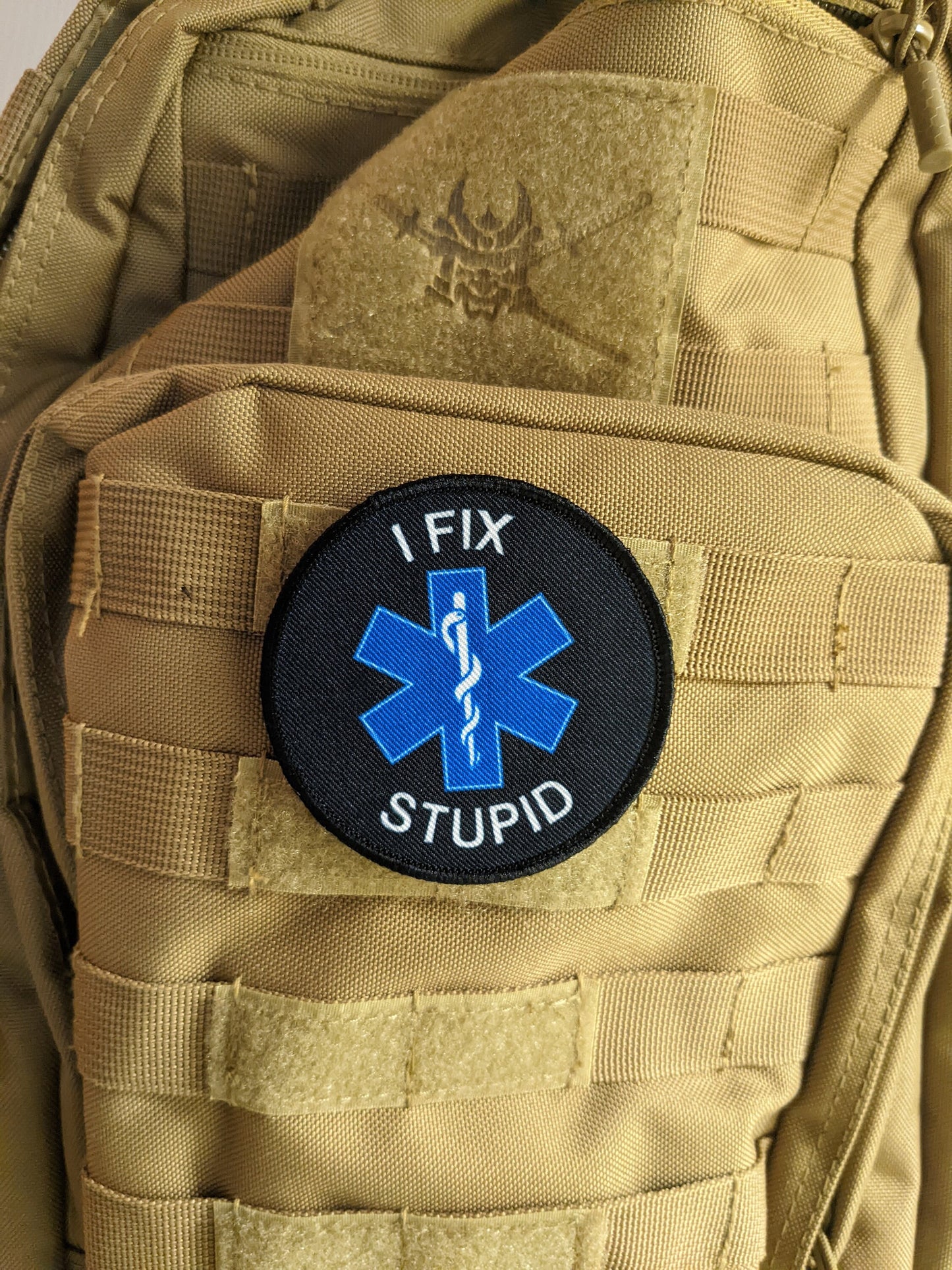 I fix stupid ema emt medical emergency nurse 3" circle morale patch with hook and loop backing