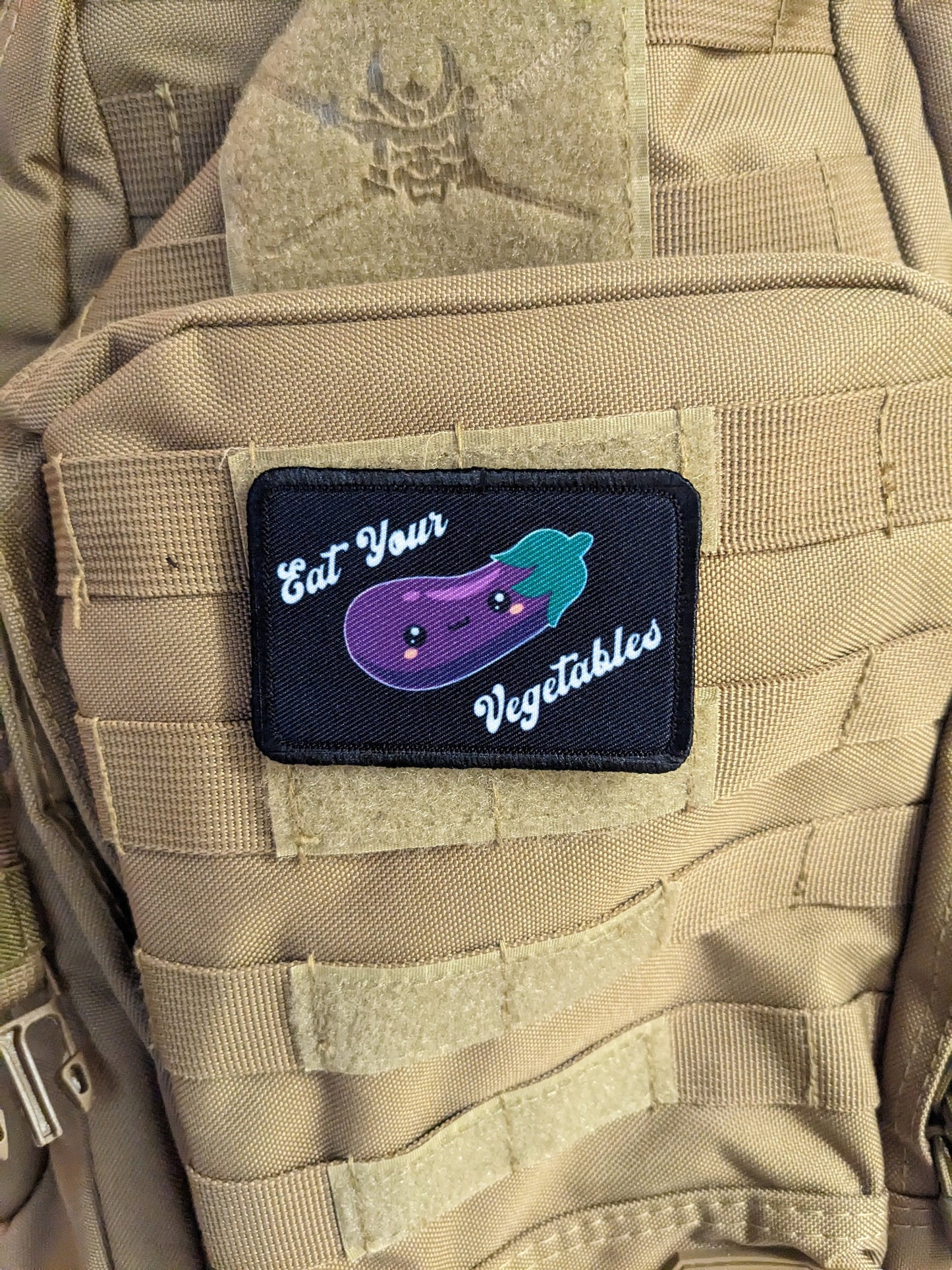 Eat your vegetables eggplant sexy funny meme cute 2"x3" morale patch with hook and loop backing