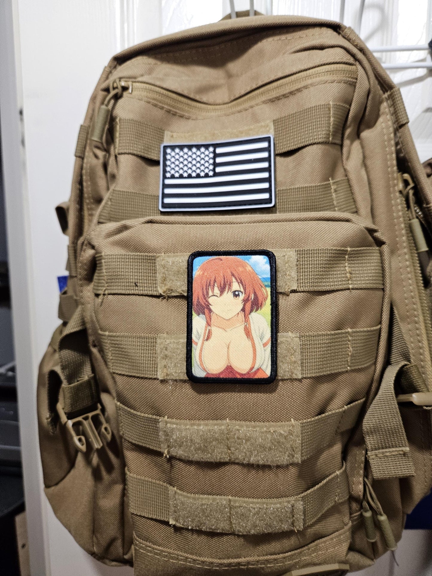 Sexy Anime girl ginger hair big boobs waifu 2"x3" removable morale patch with hook and loop backing