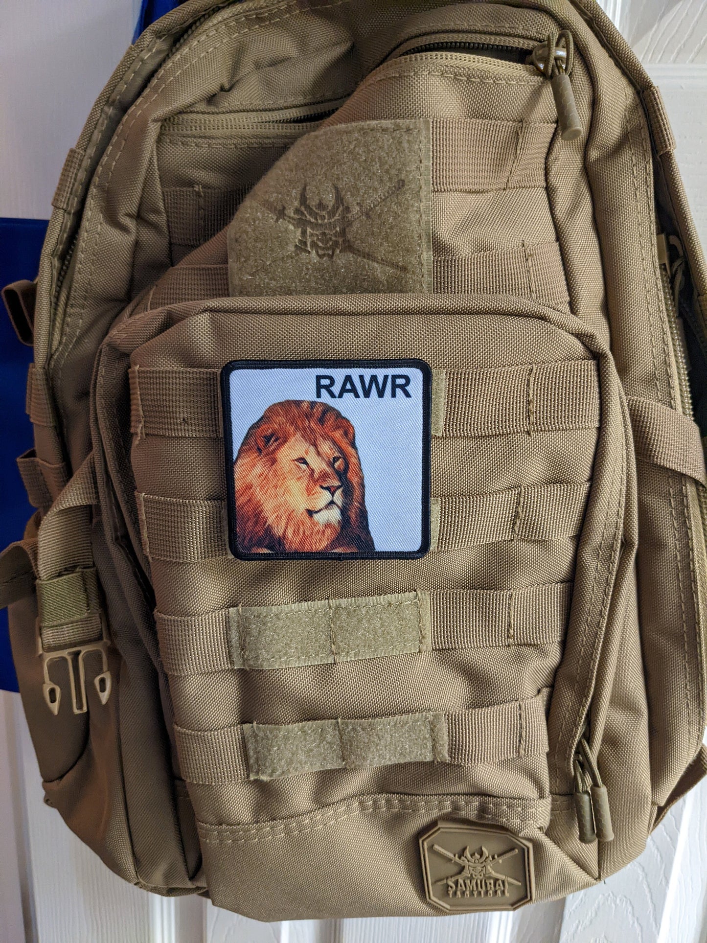 3x3" square morale patch lion RAWR patch with hook and loop backing