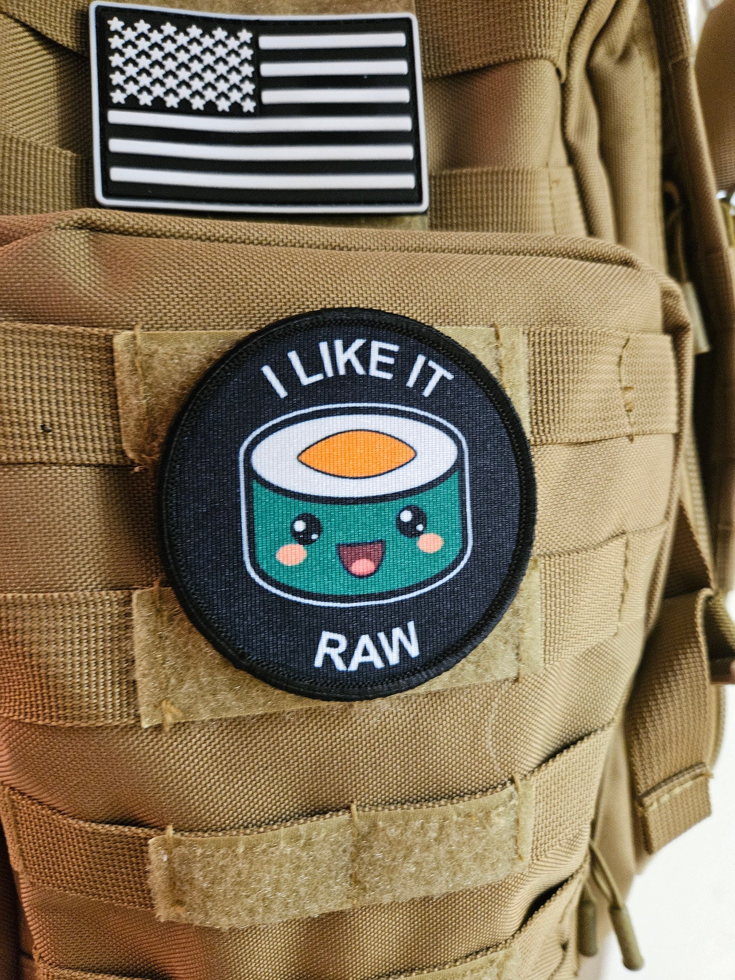 I like is raw sushi lover maki meme 3" circle removable morale patch with hook and loop backing