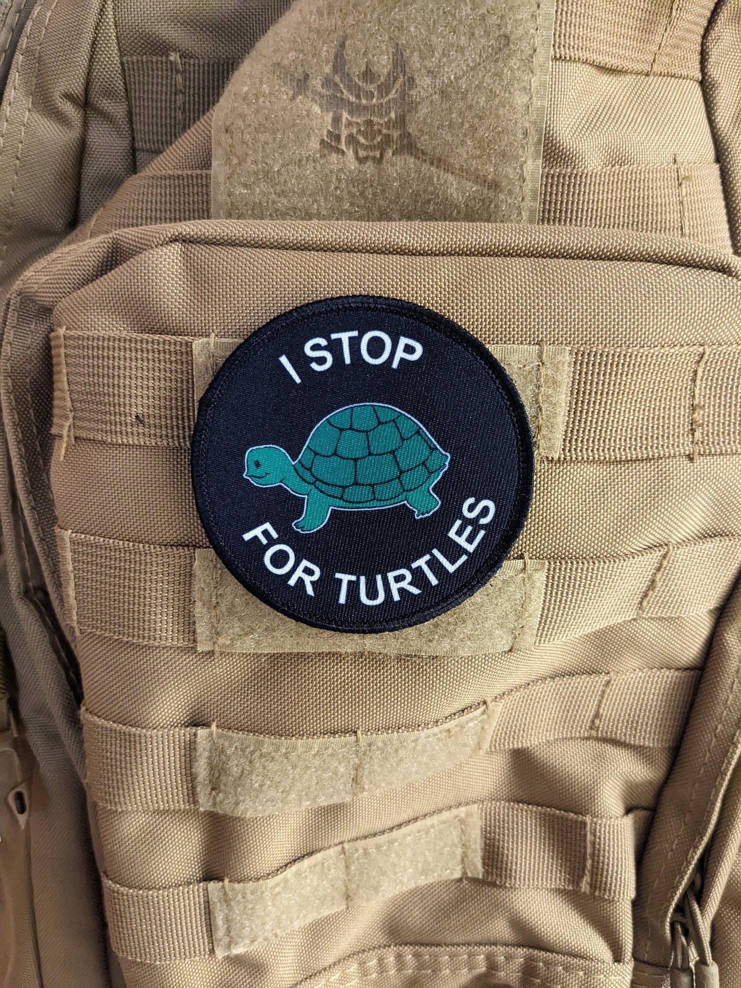 I stop for turtles save the turtles 3" circle removable morale patch with hook and loop backing